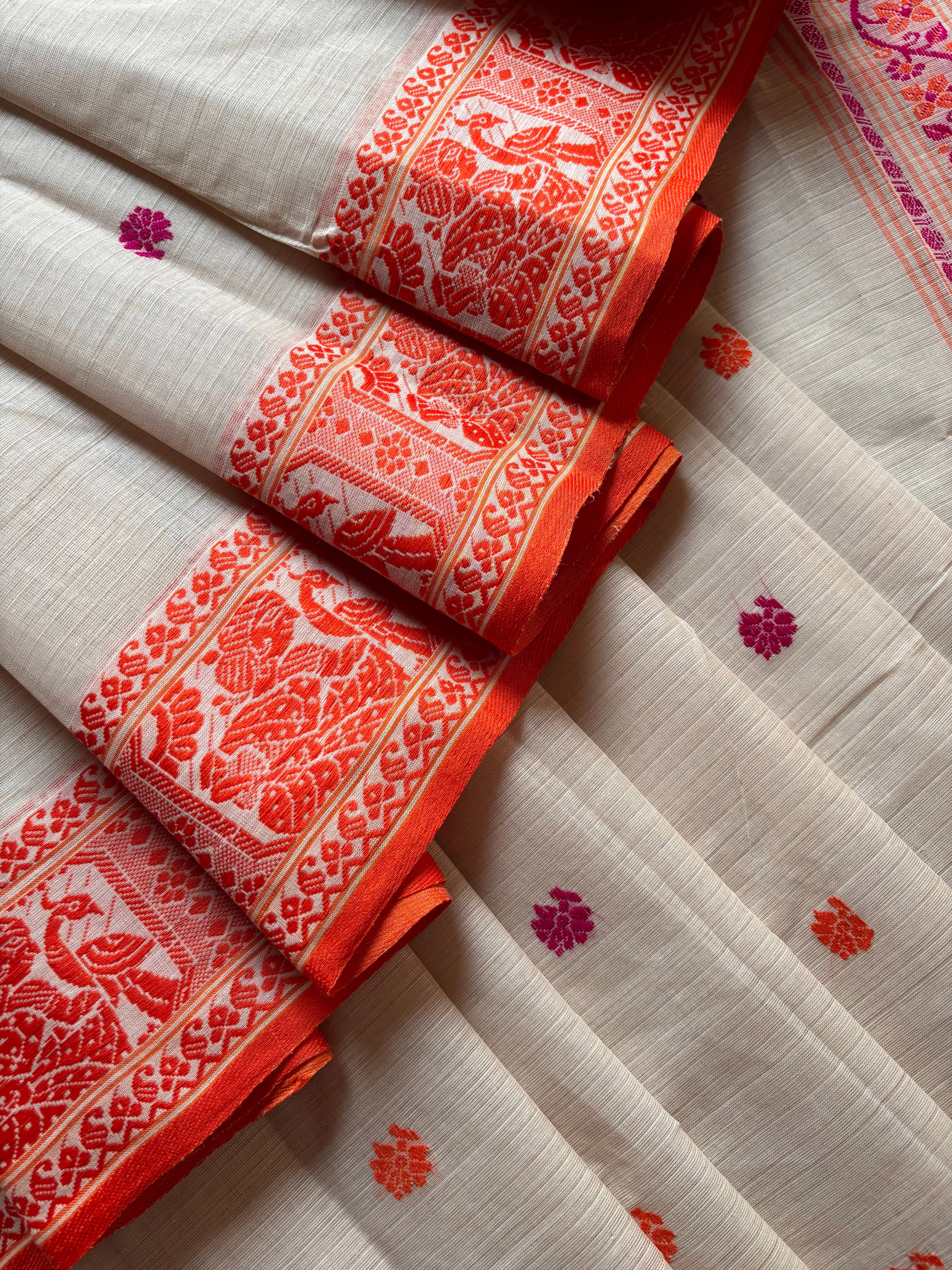 Handwoven Beige Colour Cotton Baluchari Saree
