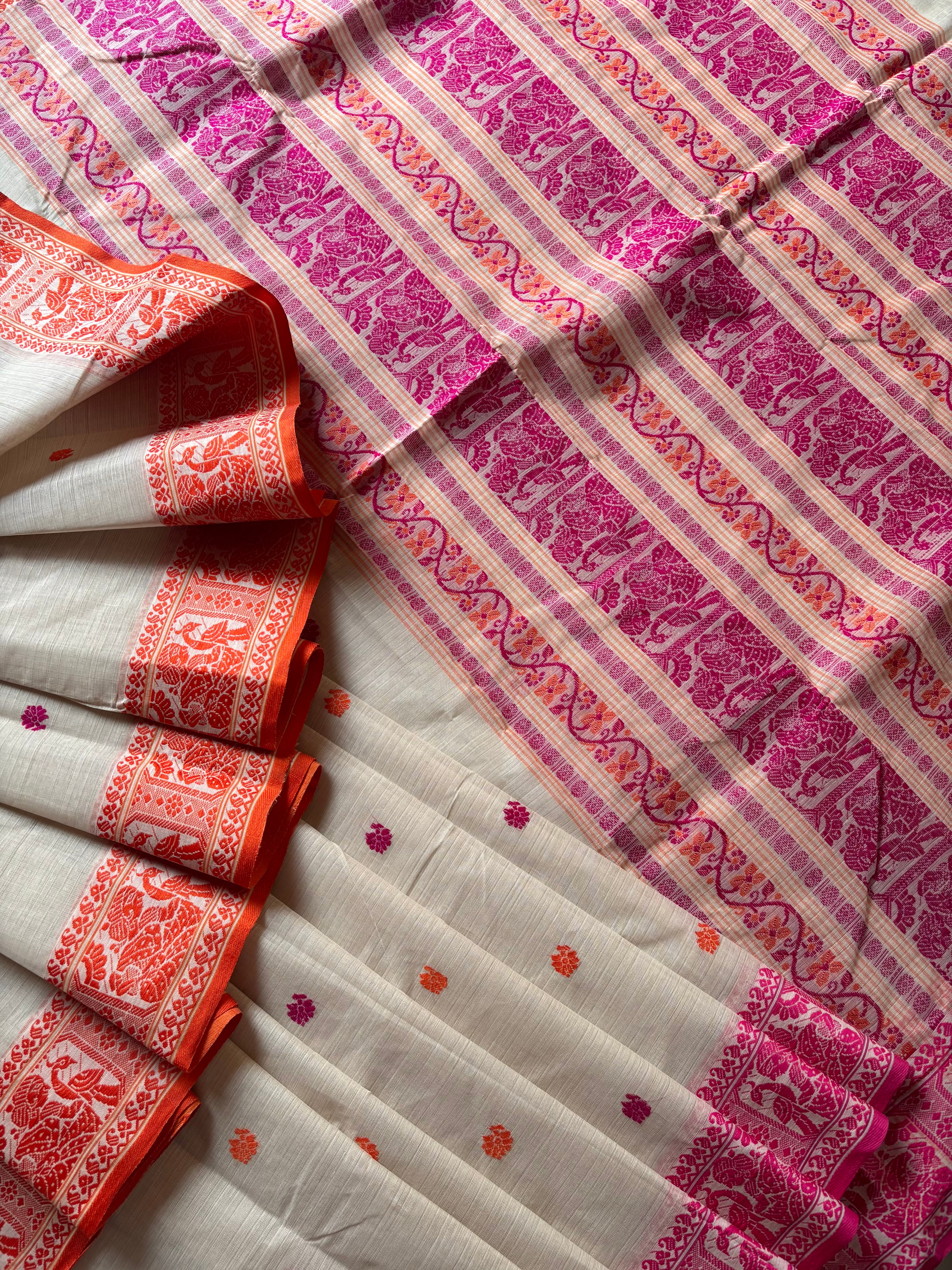 Handwoven Beige Colour Cotton Baluchari Saree
