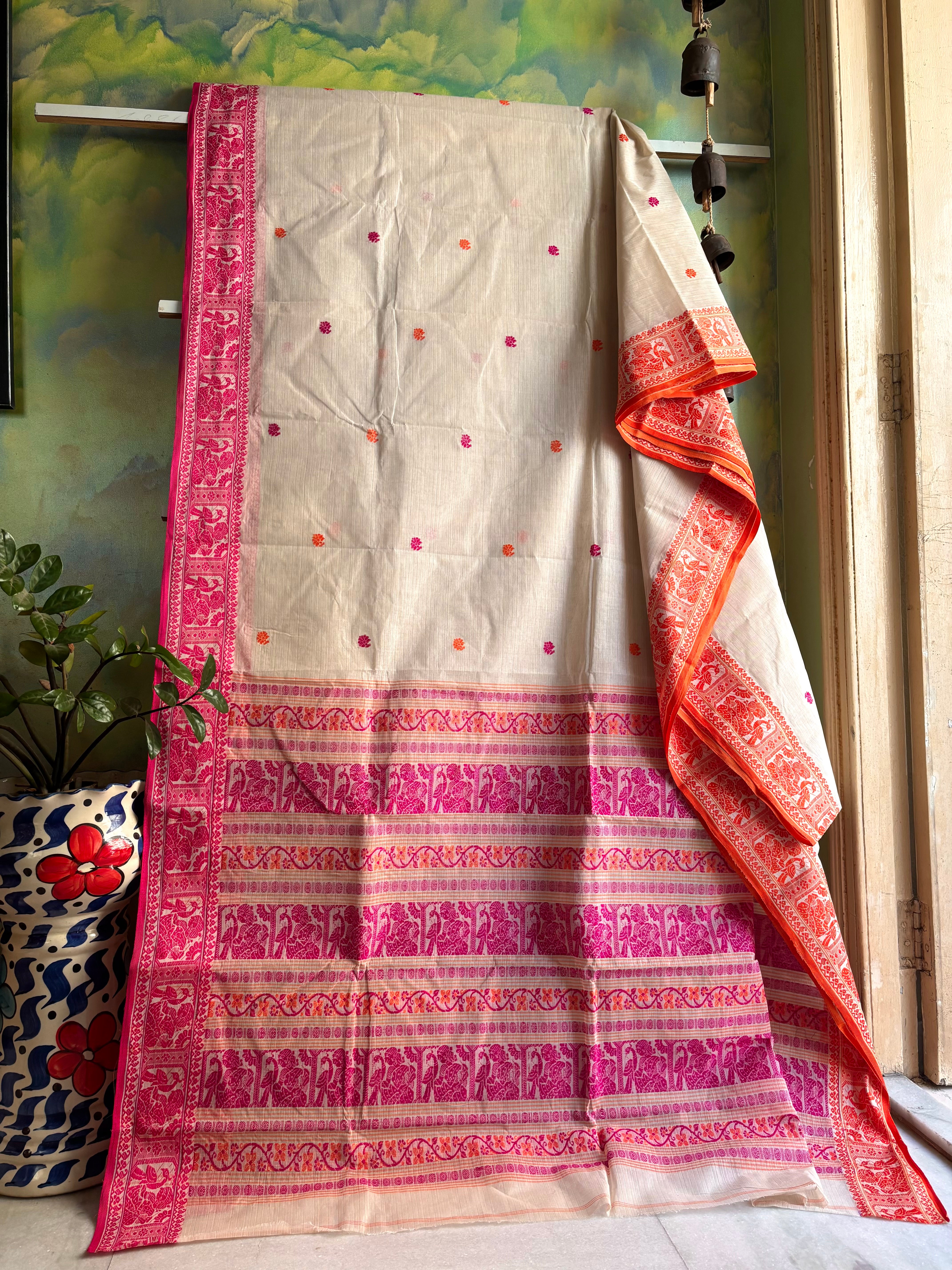 Handwoven Beige Colour Cotton Baluchari Saree