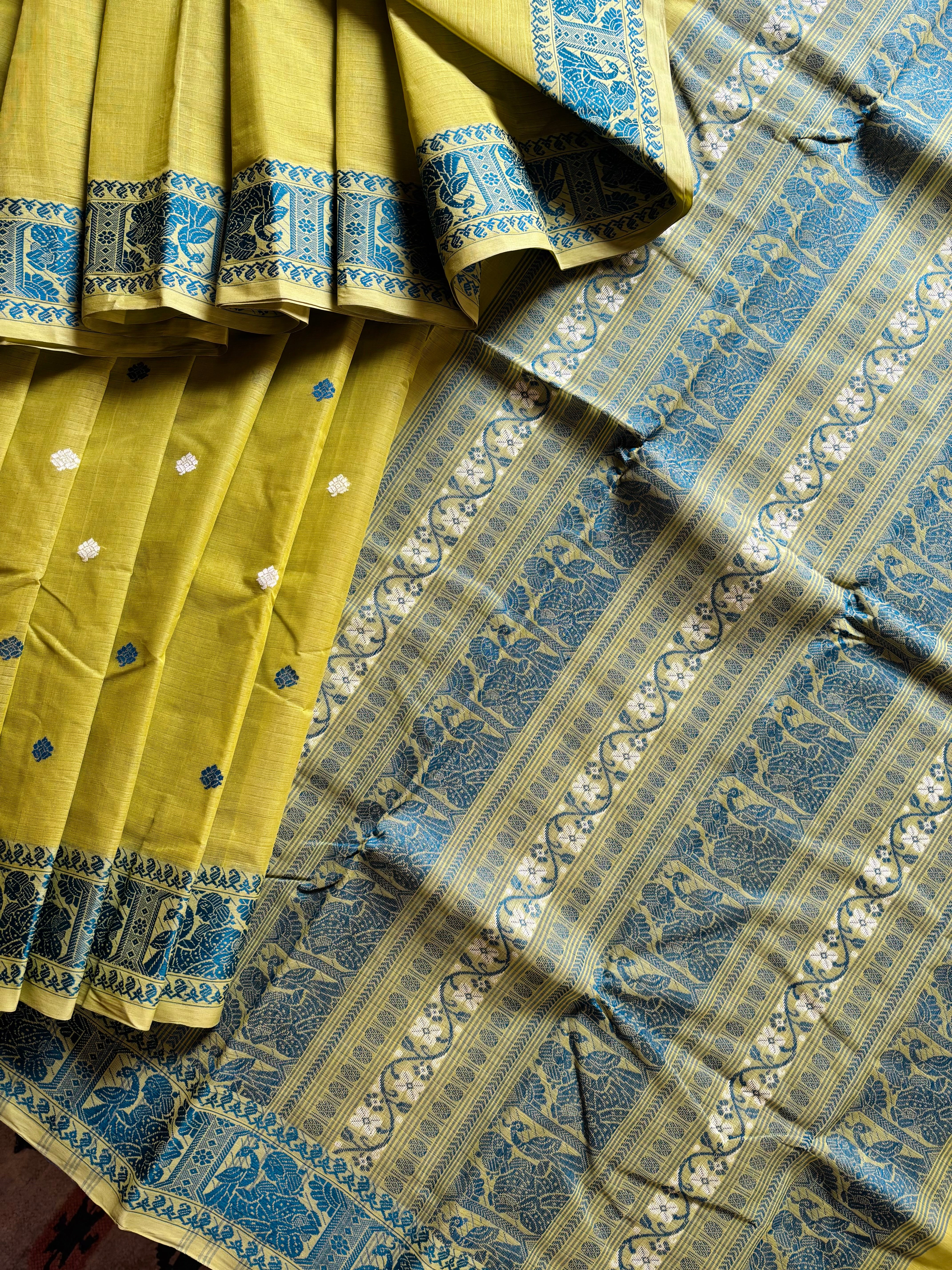 Handwoven Amla Green Colour Cotton Baluchari Saree
