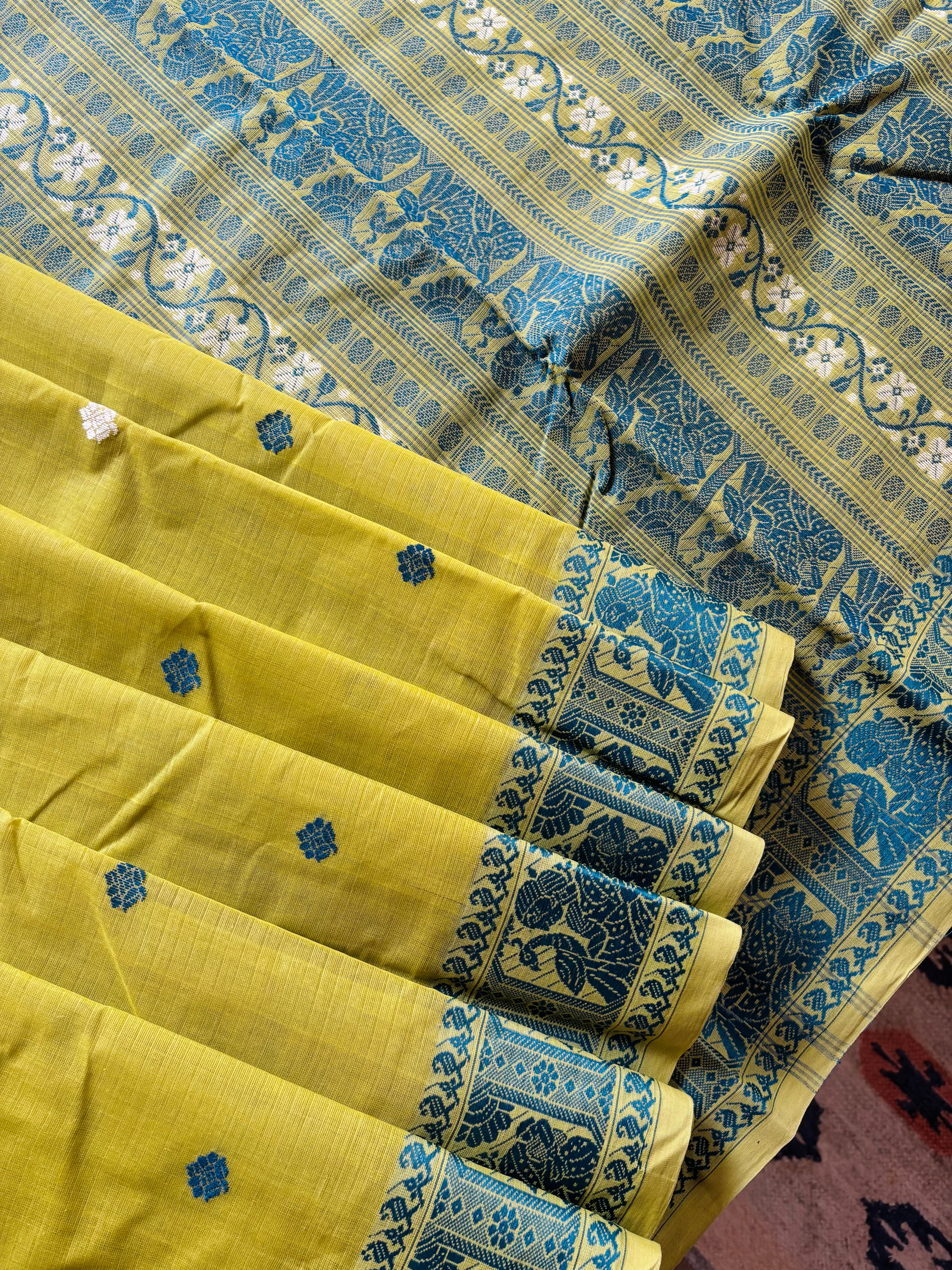 Handwoven Amla Green Colour Cotton Baluchari Saree