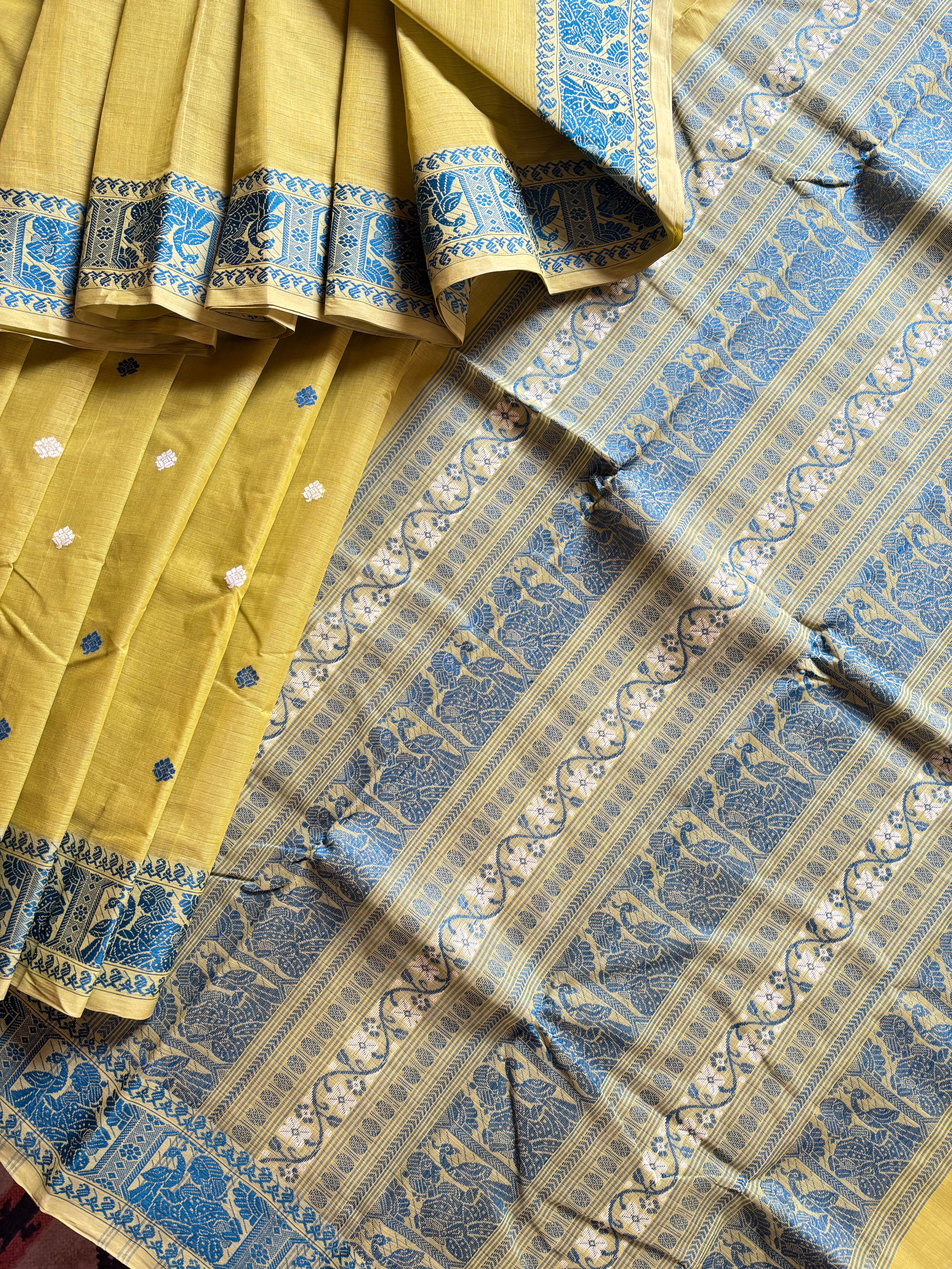 Handwoven Amla Green Colour Cotton Baluchari Saree