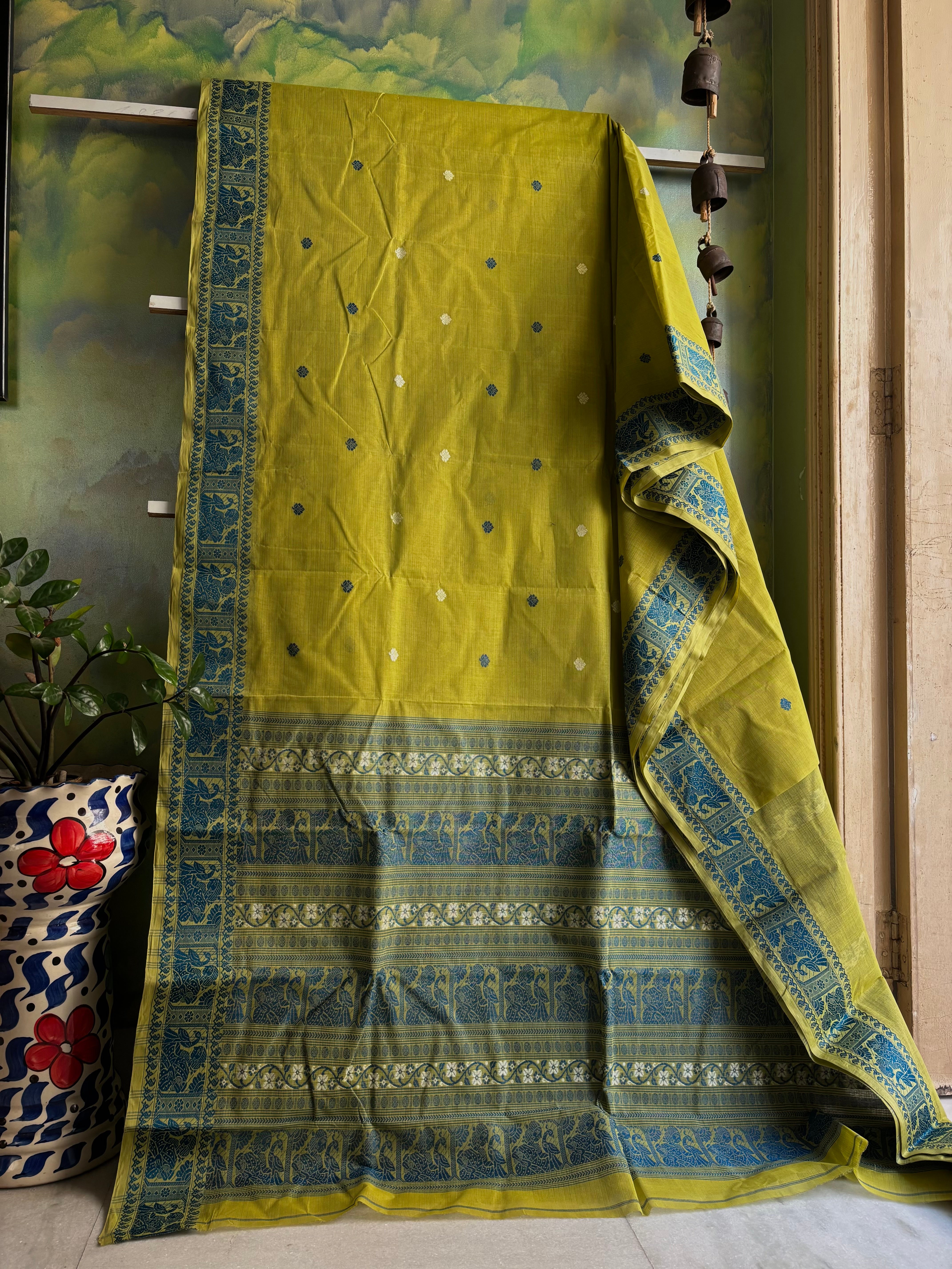 Handwoven Amla Green Colour Cotton Baluchari Saree