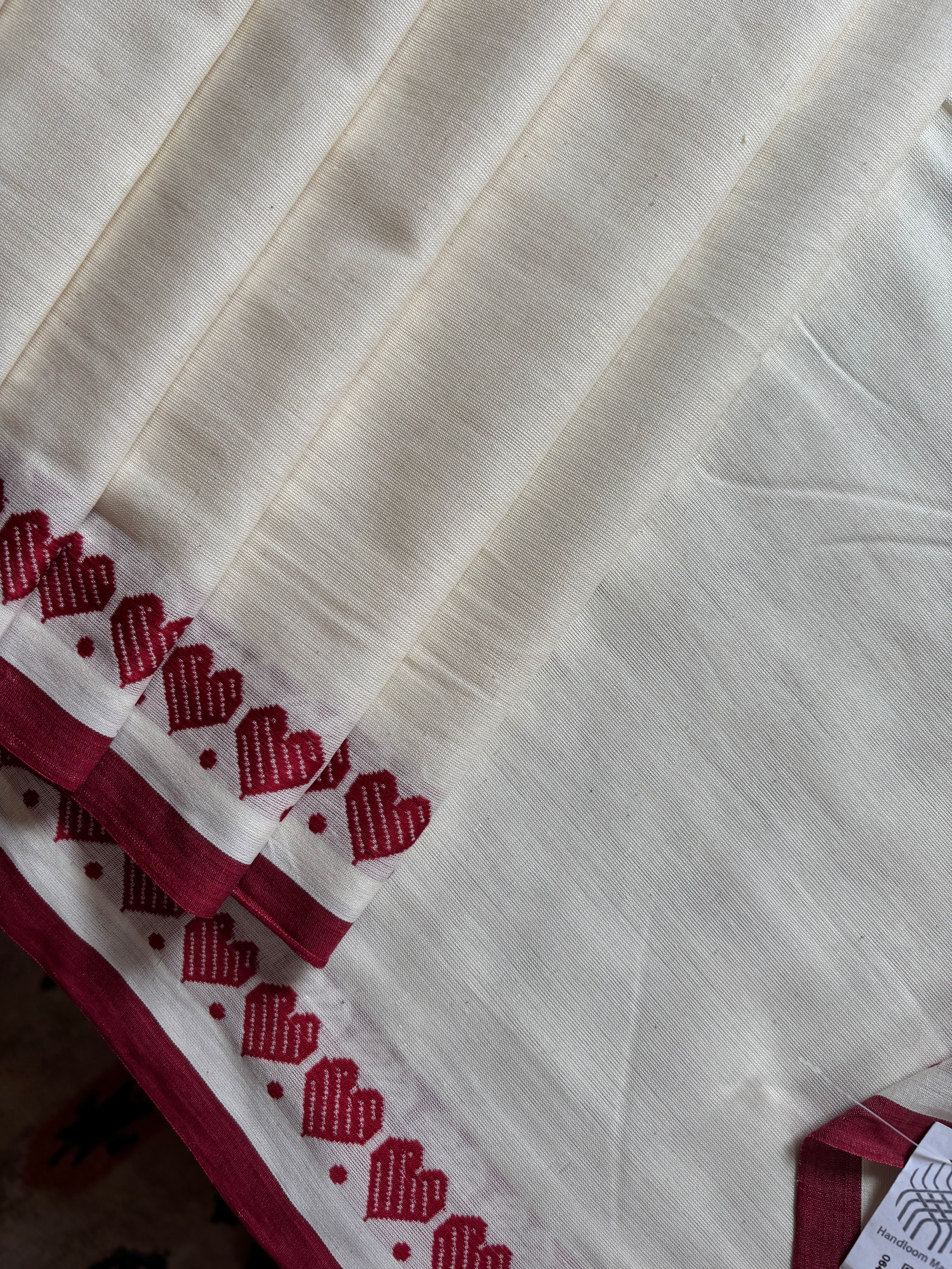 Handwoven Cream Maroon Begampuri Cotton Saree