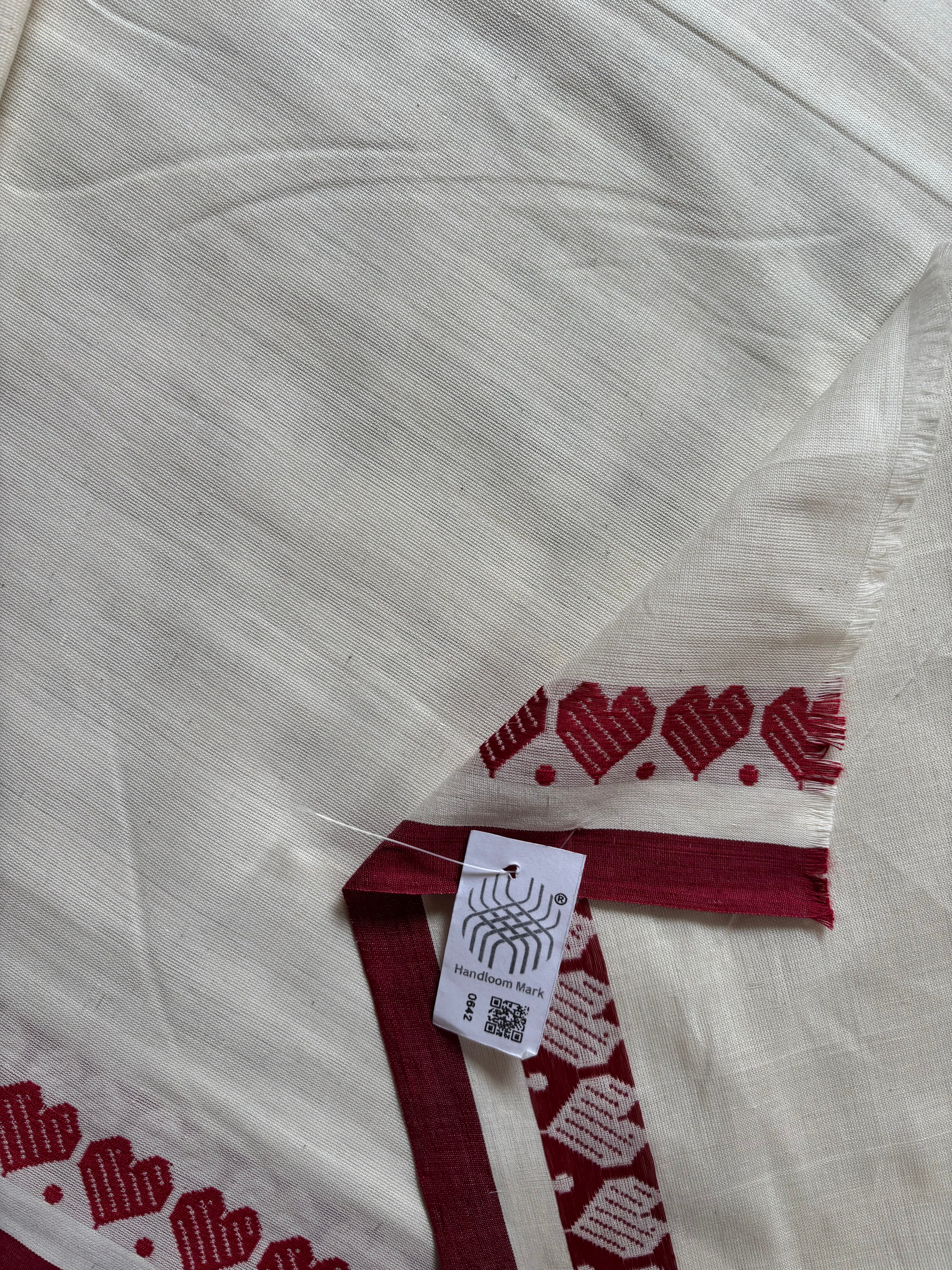 Handwoven Cream Maroon Begampuri Cotton Saree