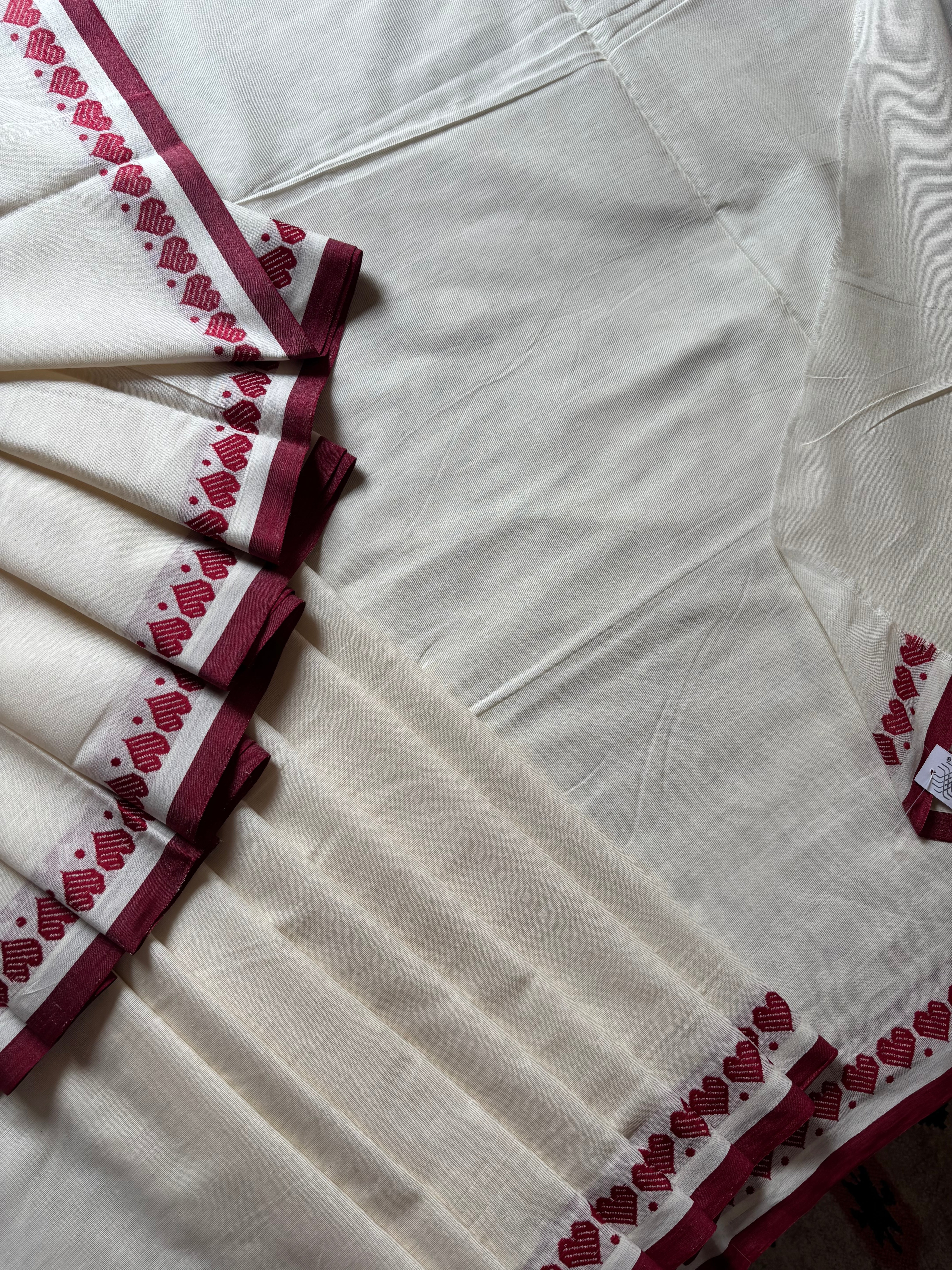 Handwoven Cream Maroon Begampuri Cotton Saree