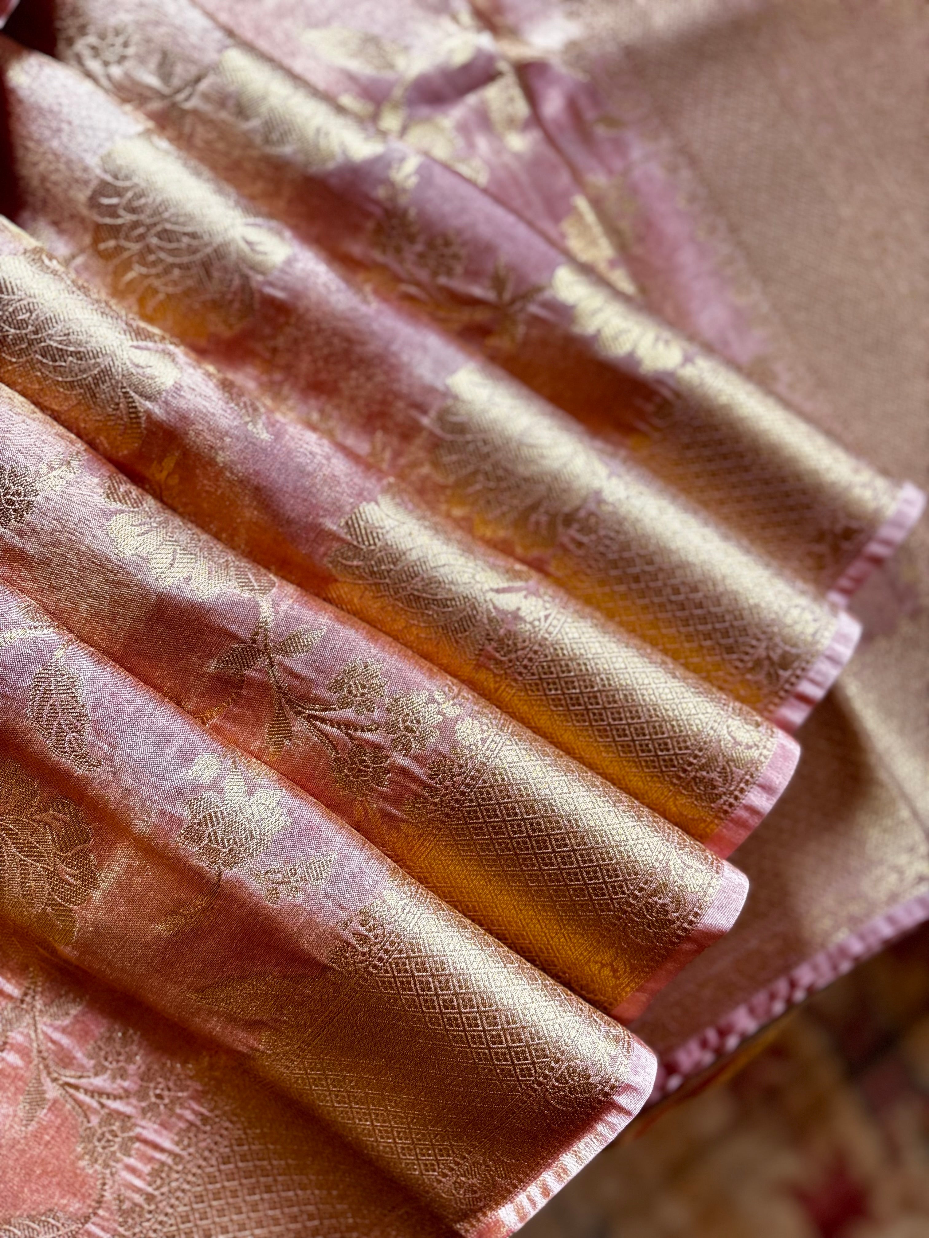 Golden Pink Colour Tissue Katan Saree