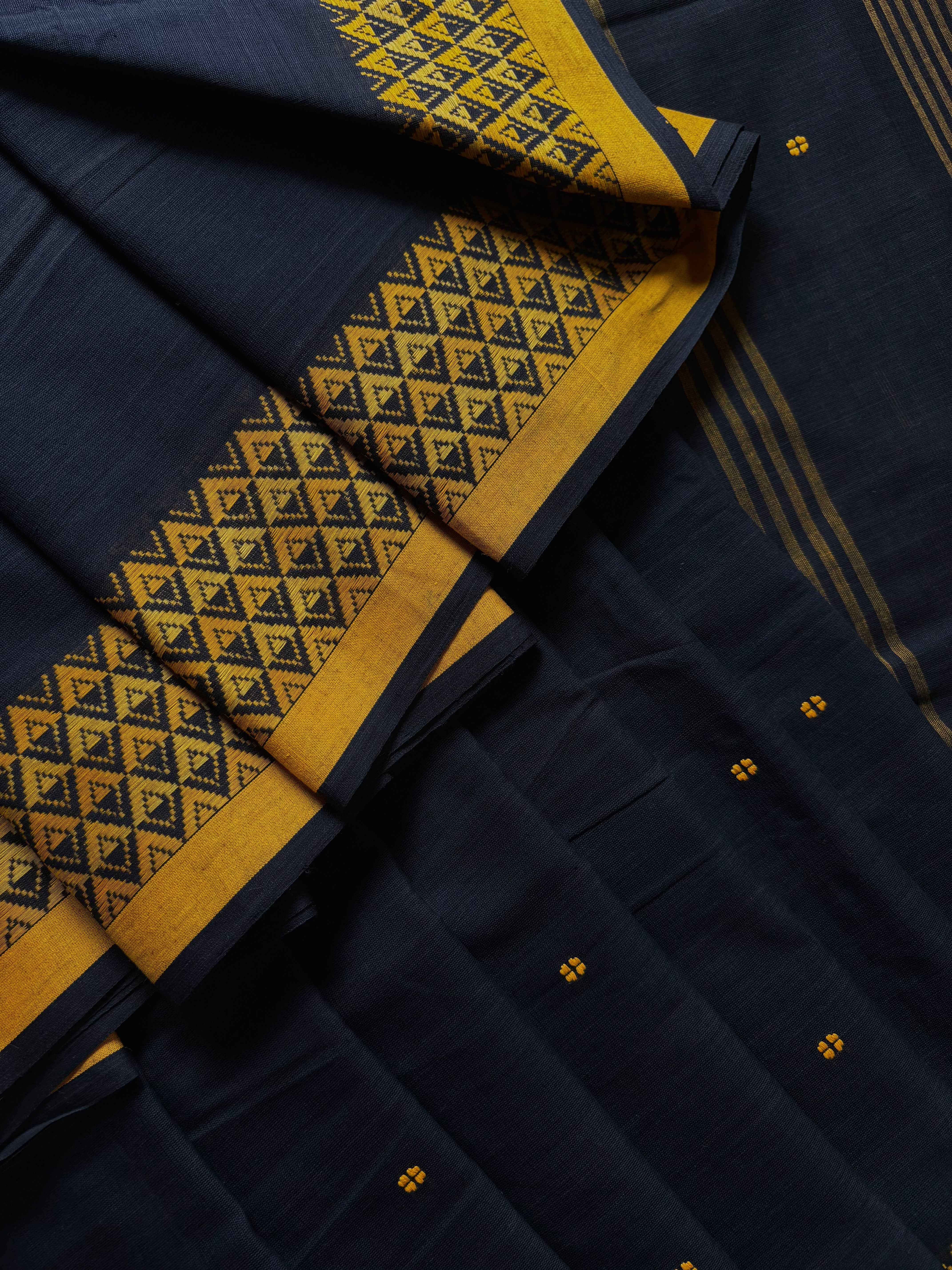 Handwoven Black Yellow Begampuri Cotton Saree