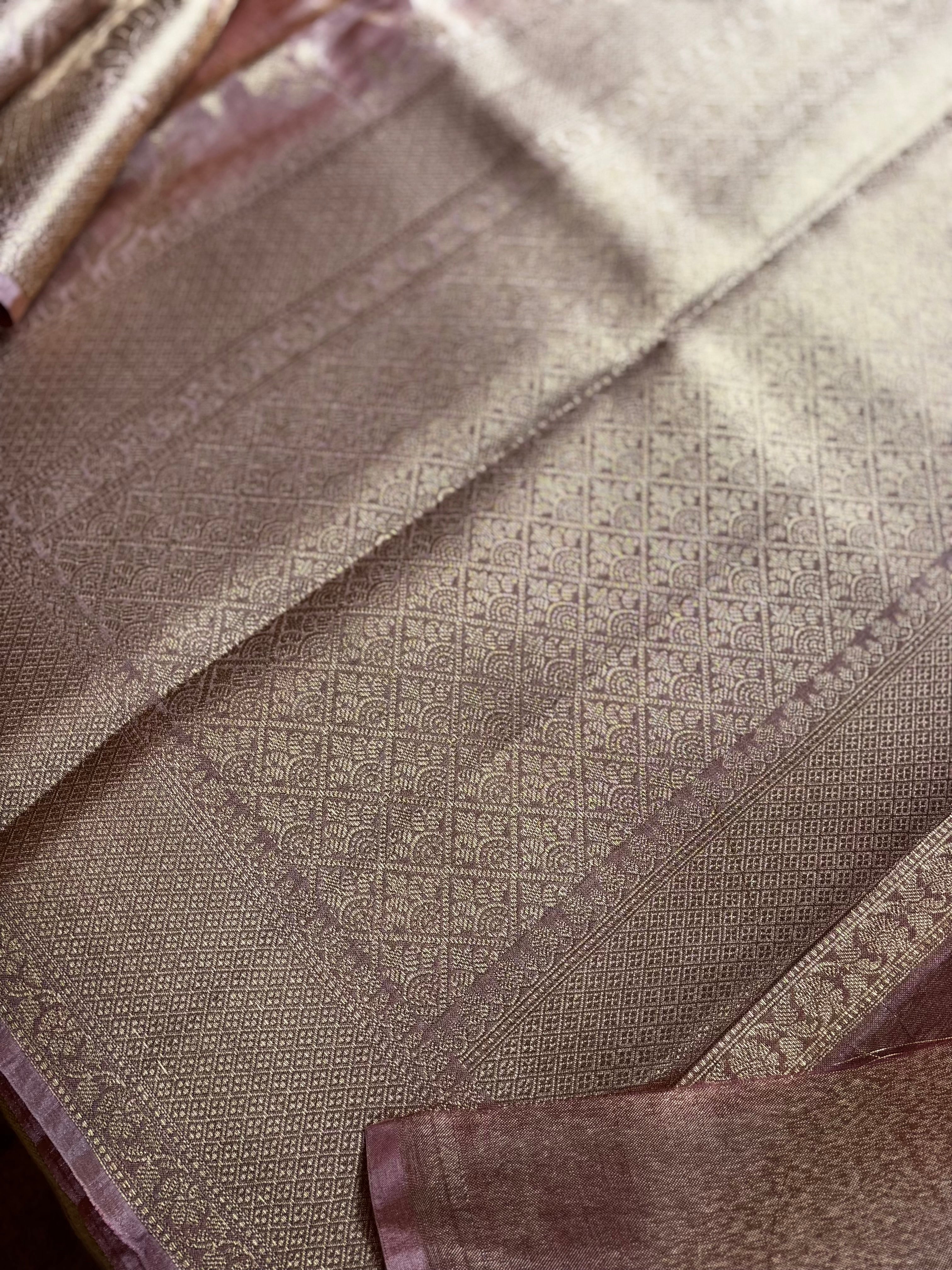 Golden Pink Colour Tissue Katan Saree