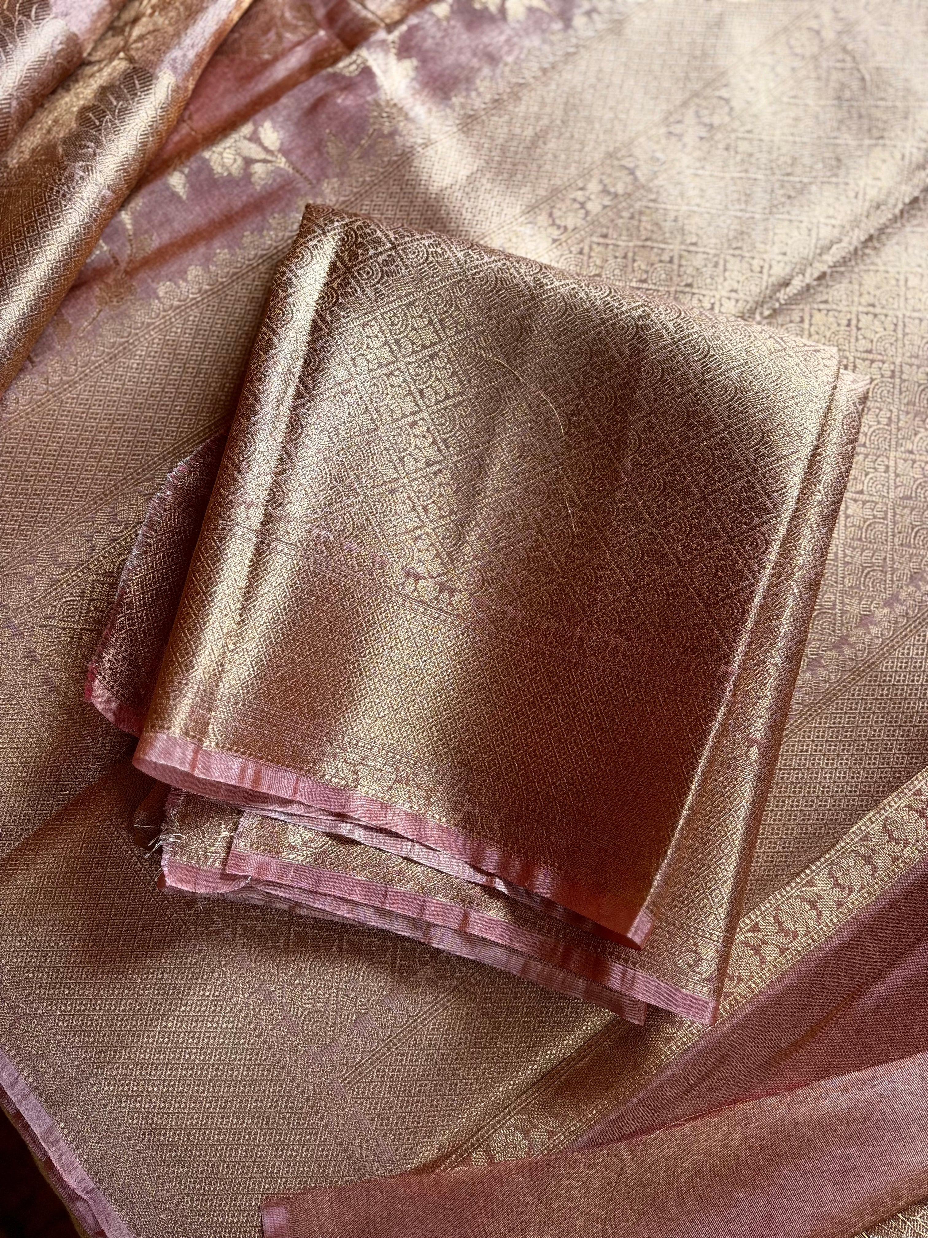Golden Pink Colour Tissue Katan Saree