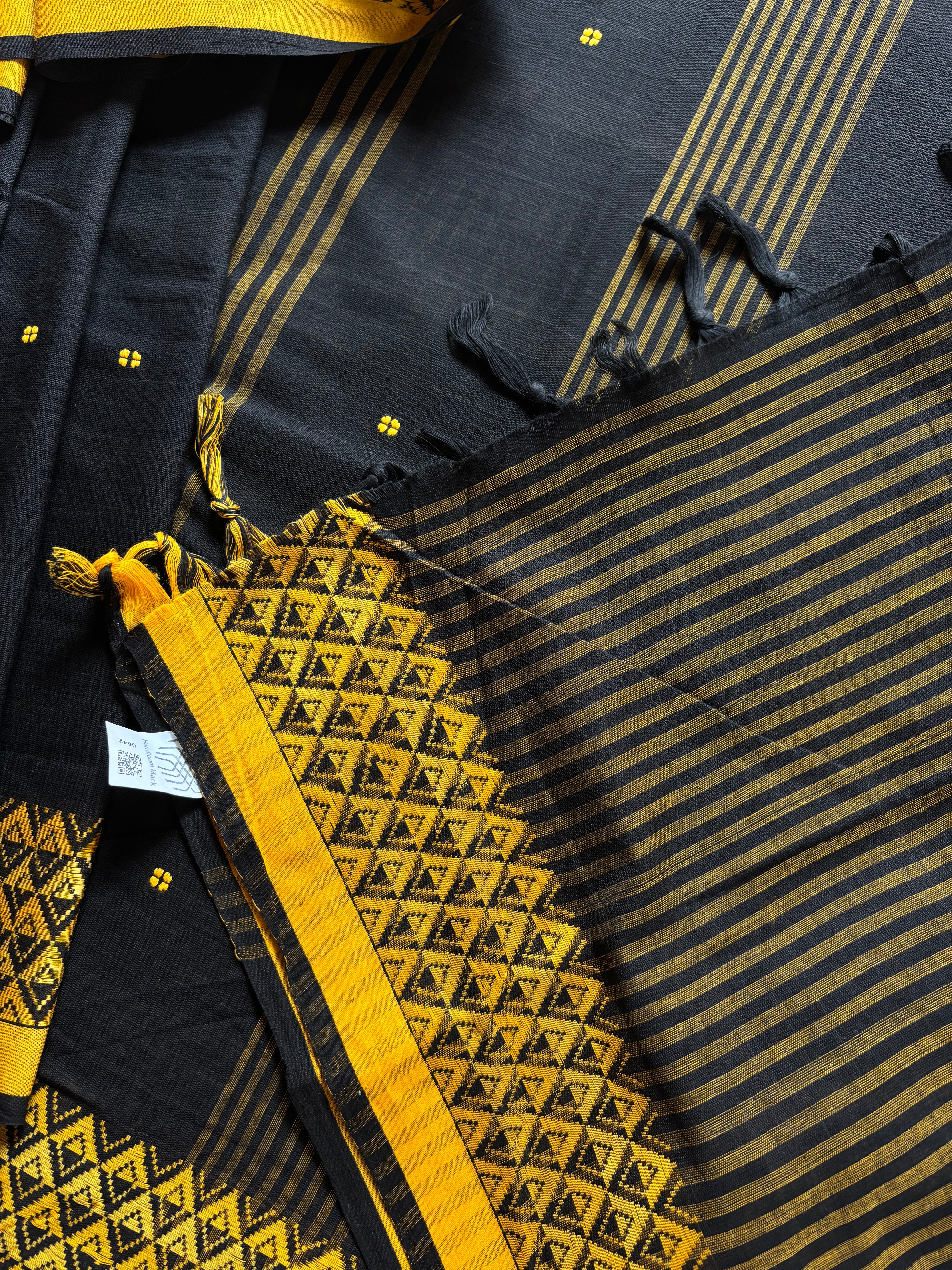 Handwoven Black Yellow Begampuri Cotton Saree