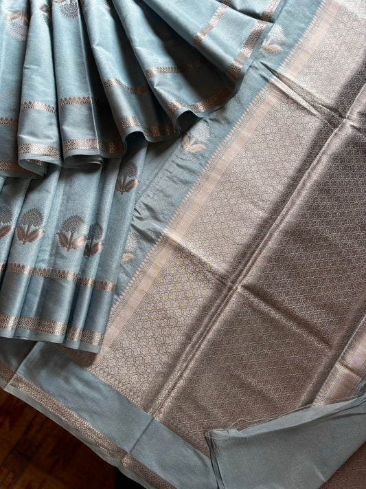 Powder Blue Colour Chiniya Silk Saree