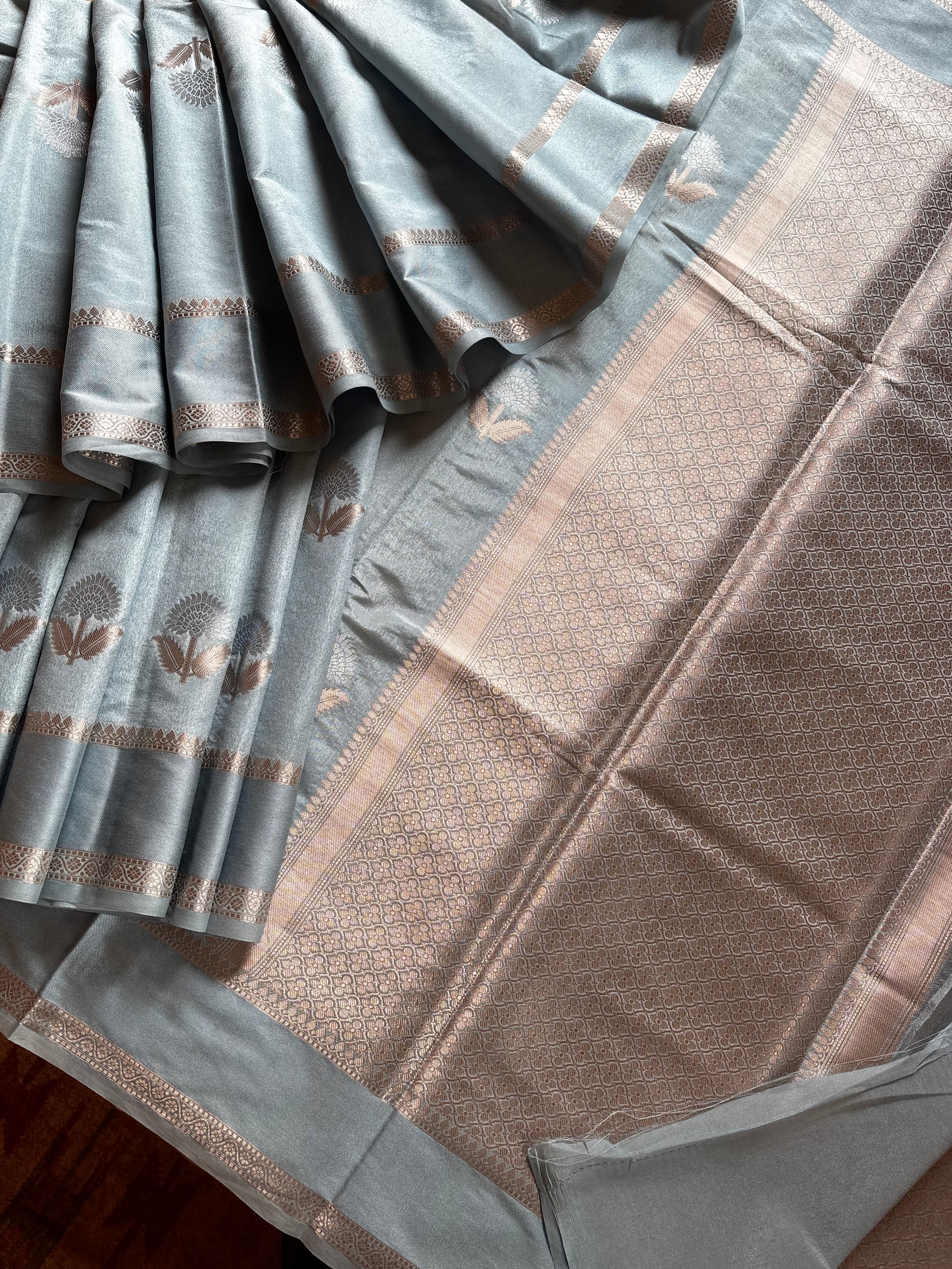 Powder Blue Colour Chiniya Silk Saree