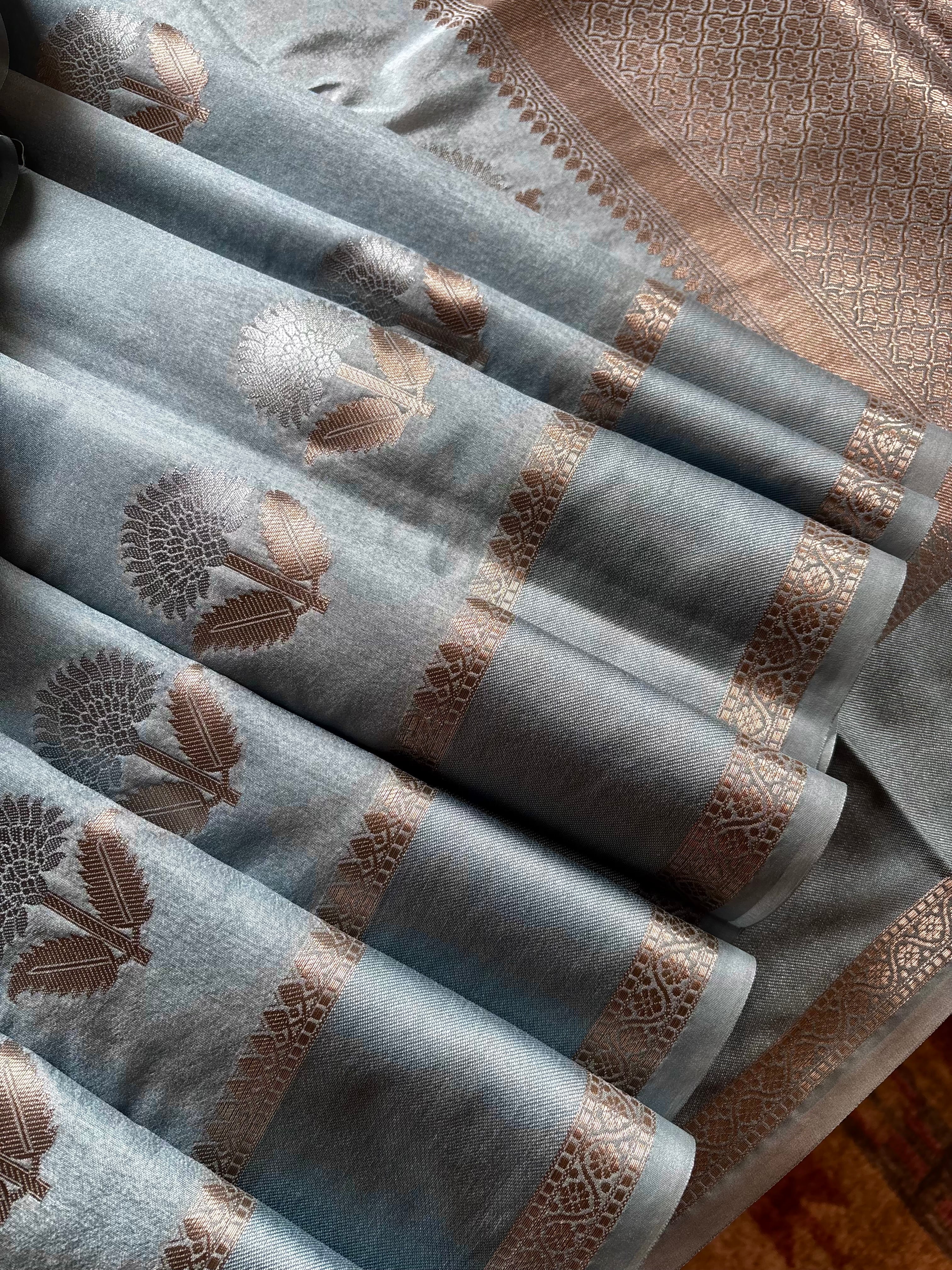 Powder Blue Colour Chiniya Silk Saree
