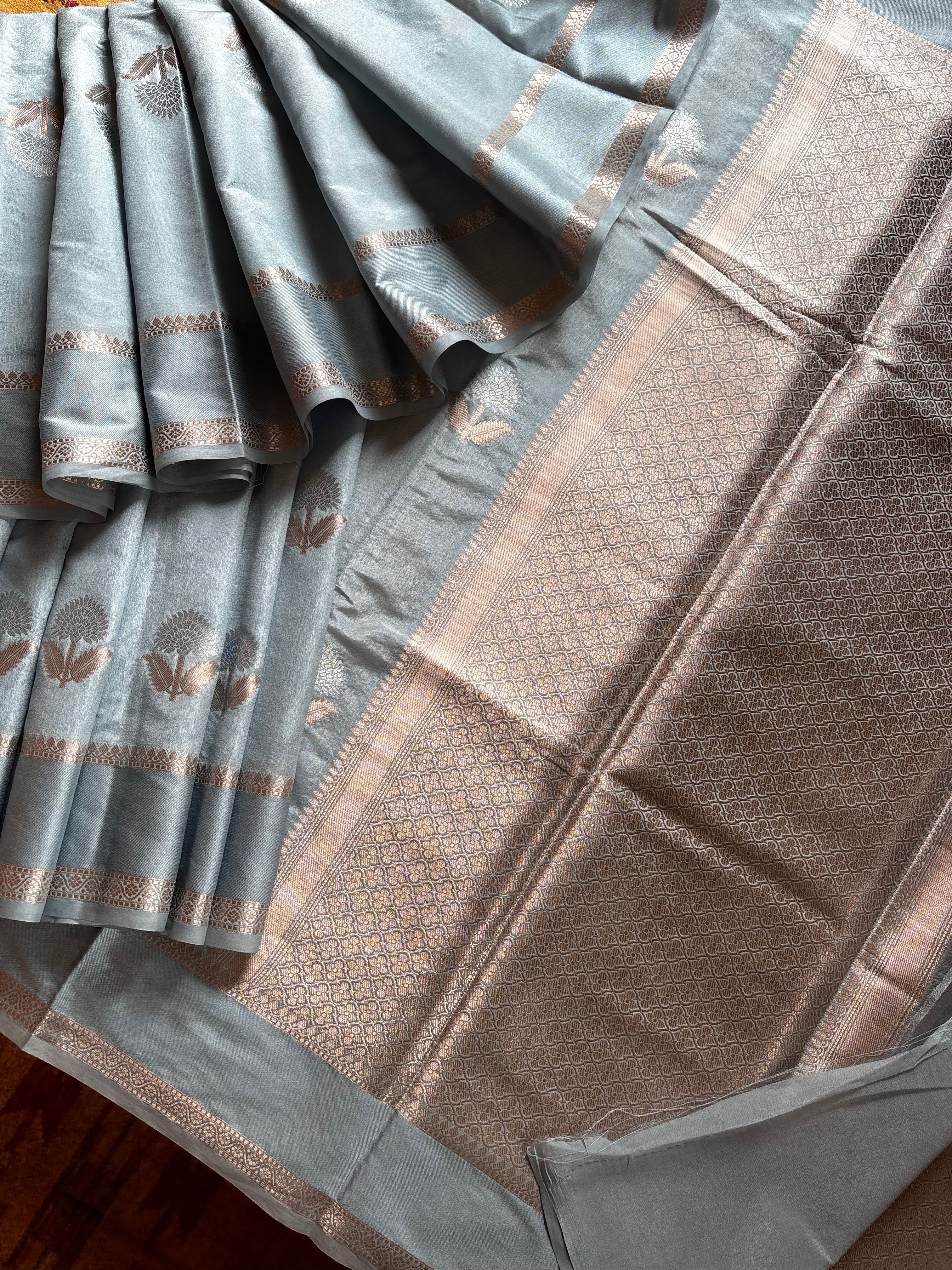 Powder Blue Colour Chiniya Silk Saree