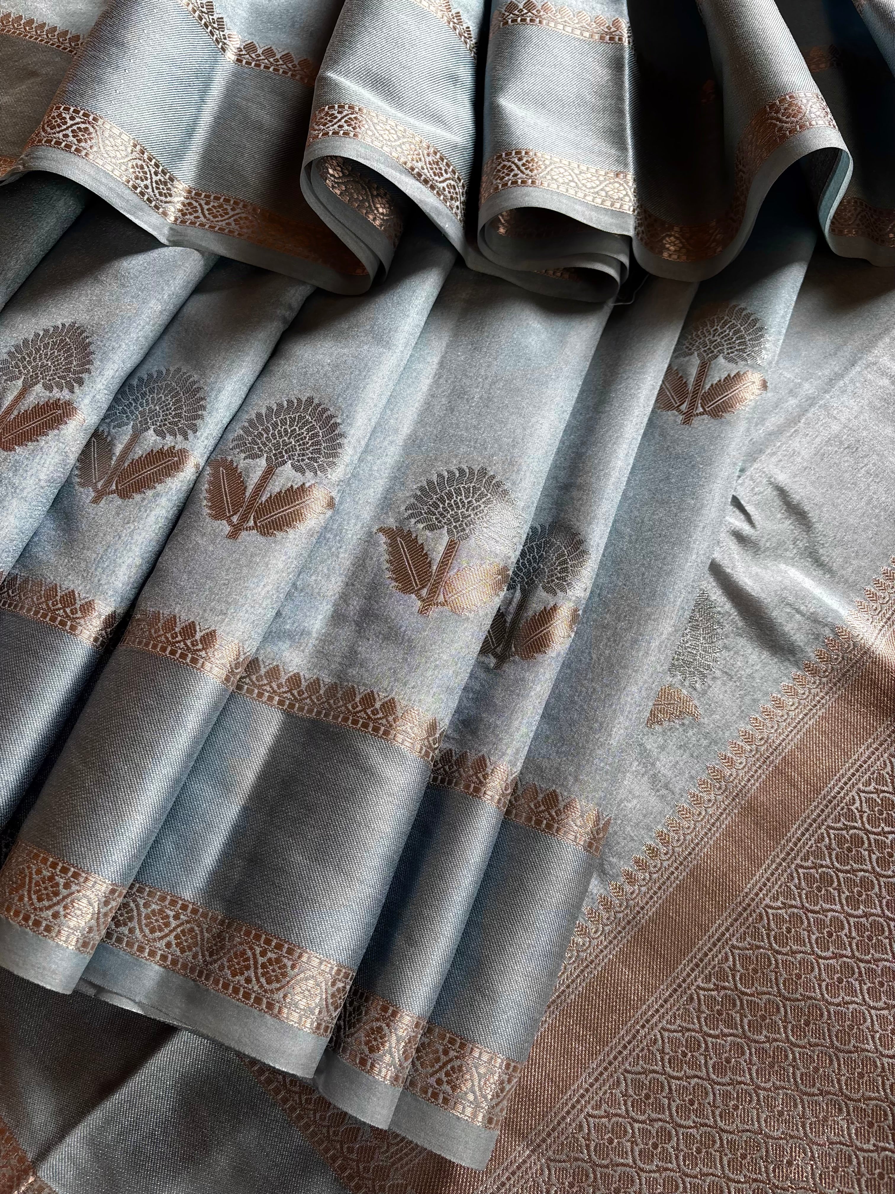 Powder Blue Colour Chiniya Silk Saree