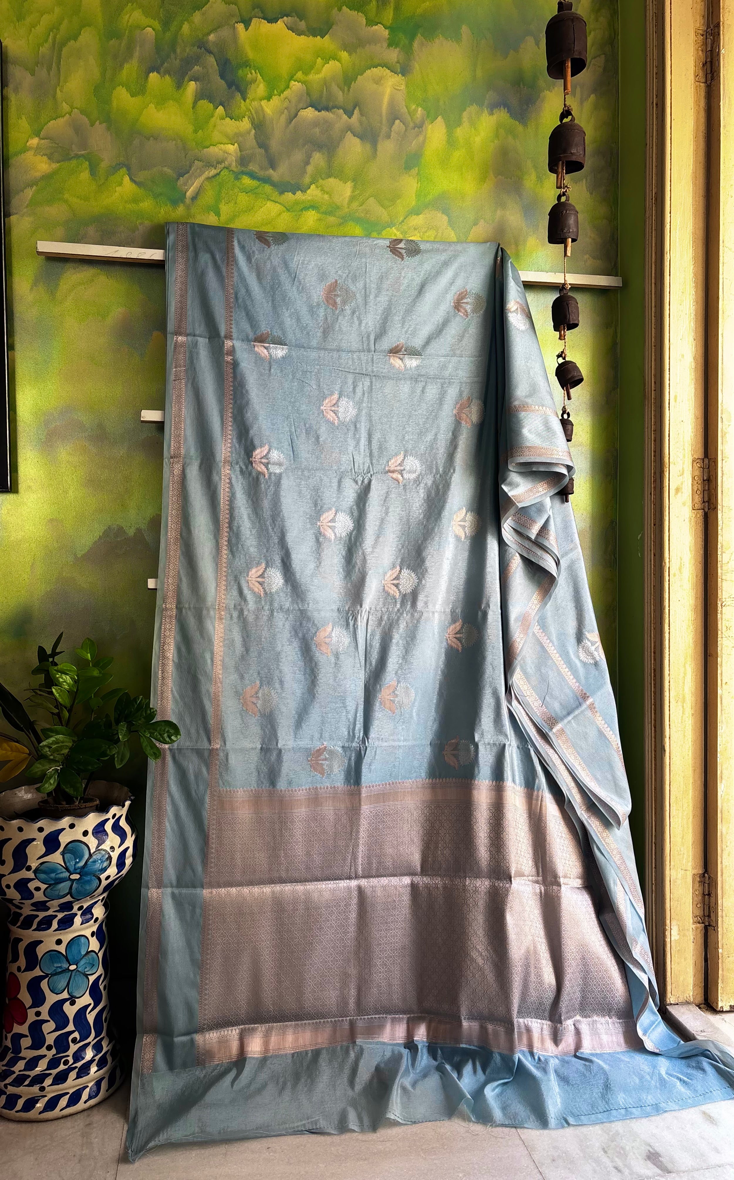 Powder Blue Colour Chiniya Silk Saree
