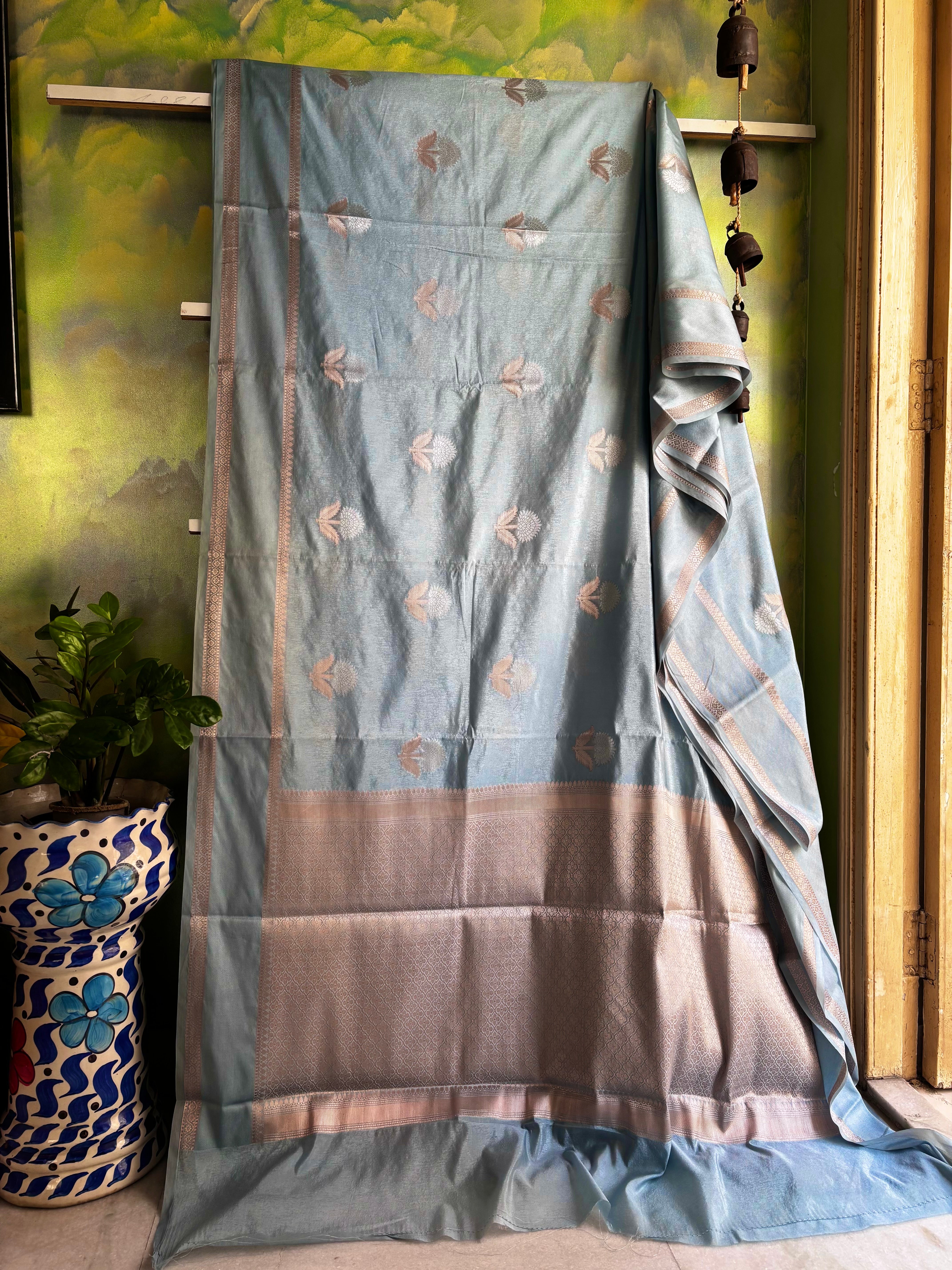 Powder Blue Colour Chiniya Silk Saree