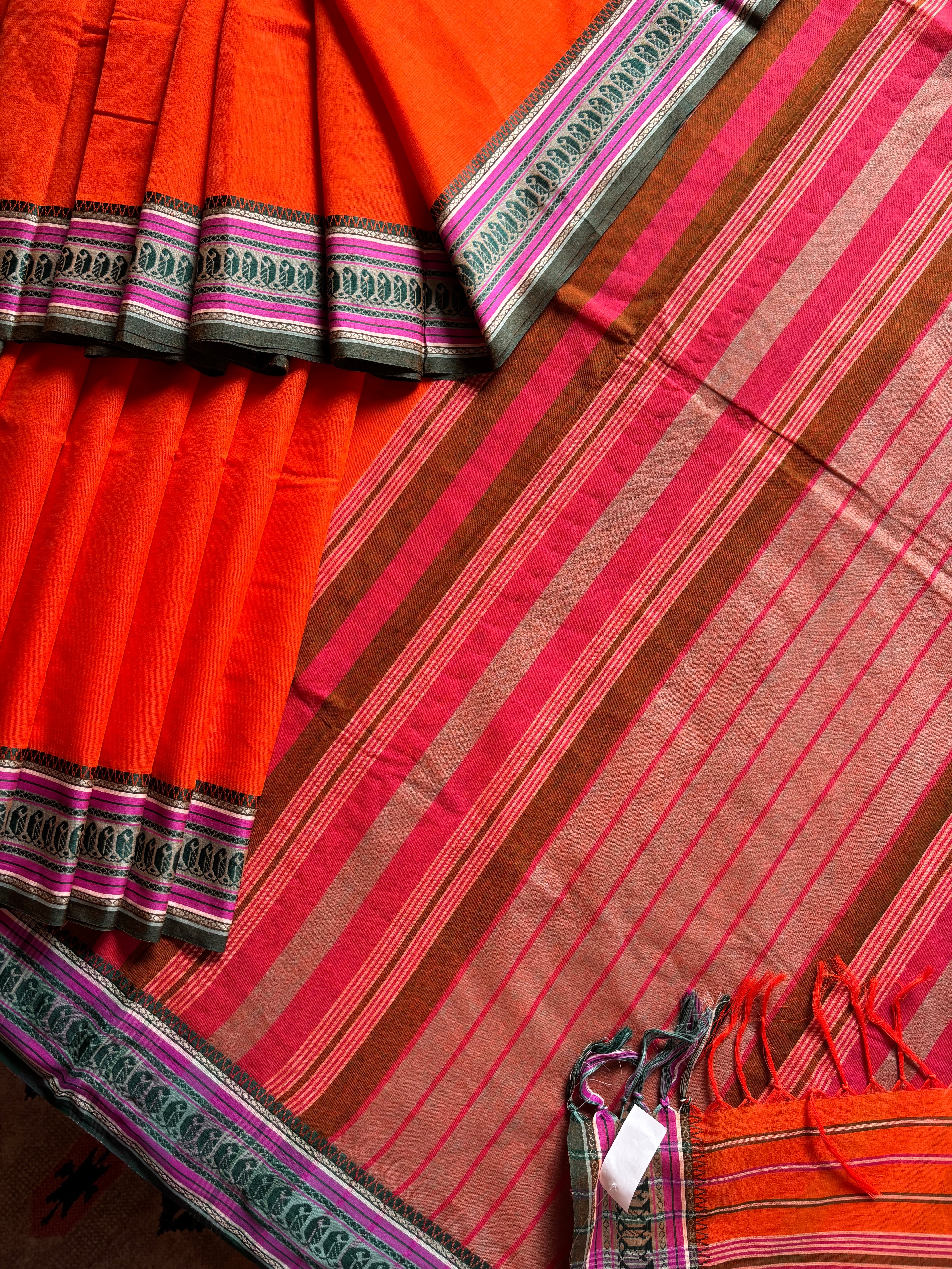 Handwoven Orange Colour Begampuri Cotton Saree