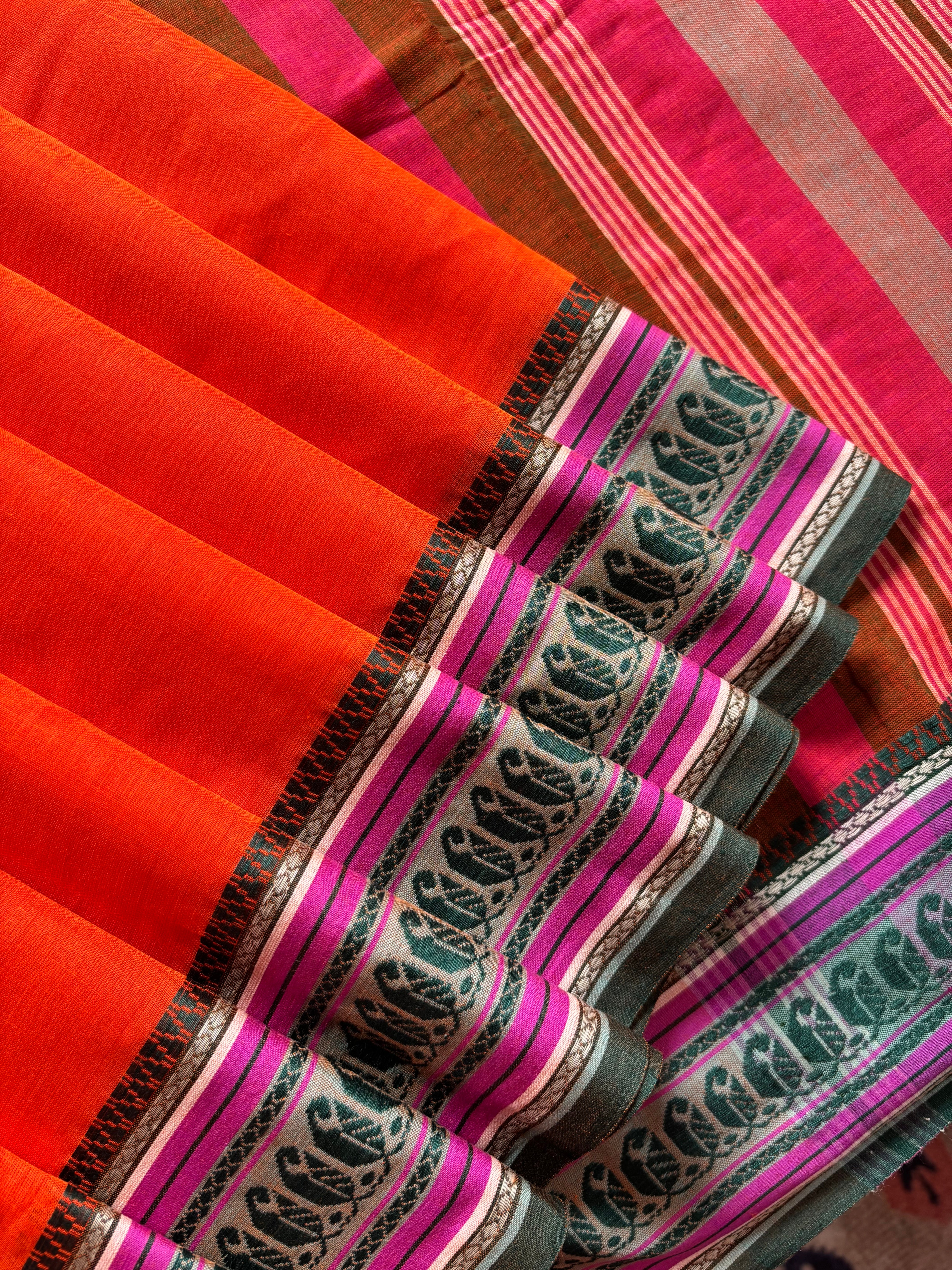 Handwoven Orange Colour Begampuri Cotton Saree