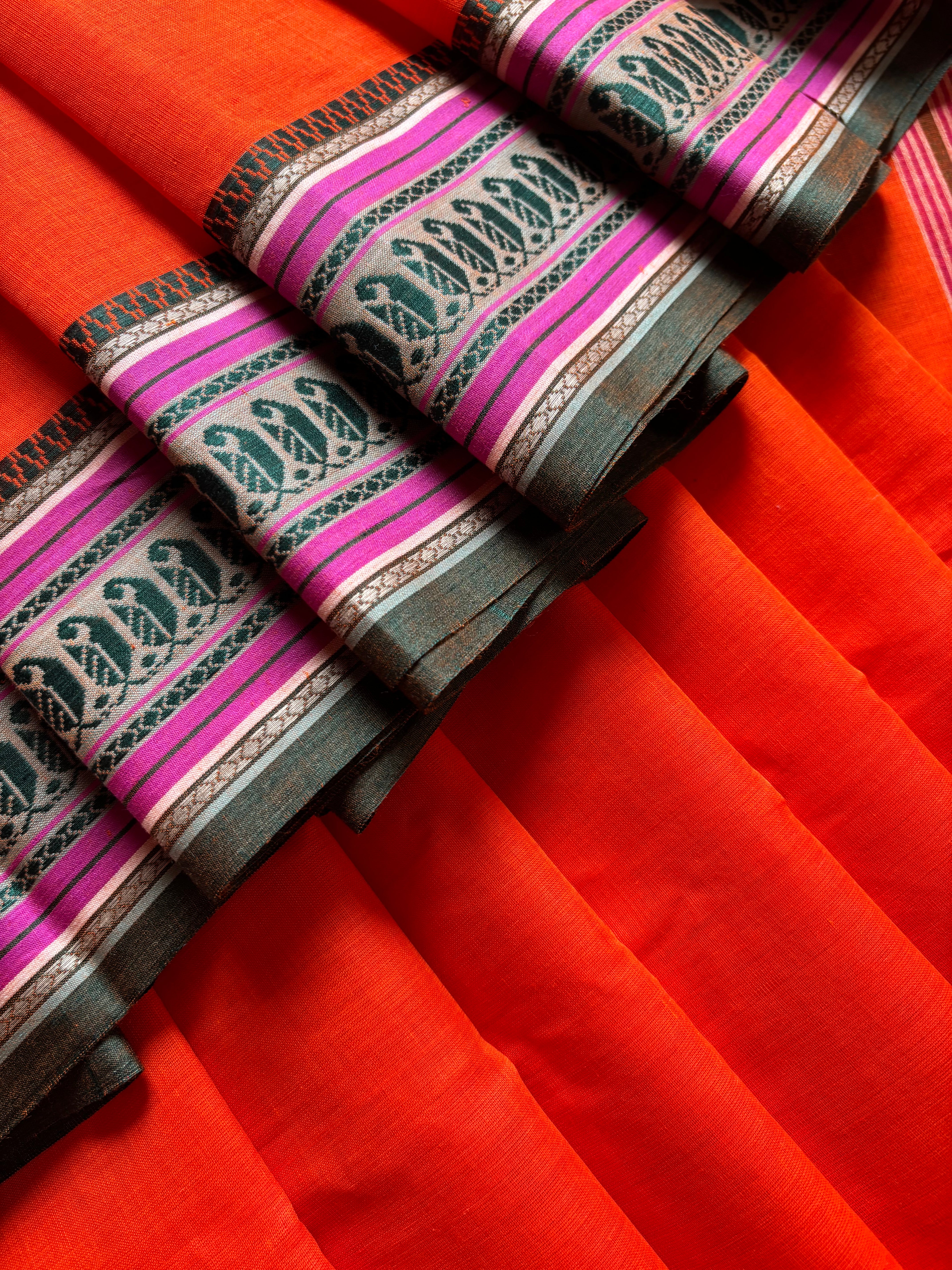 Handwoven Orange Colour Begampuri Cotton Saree