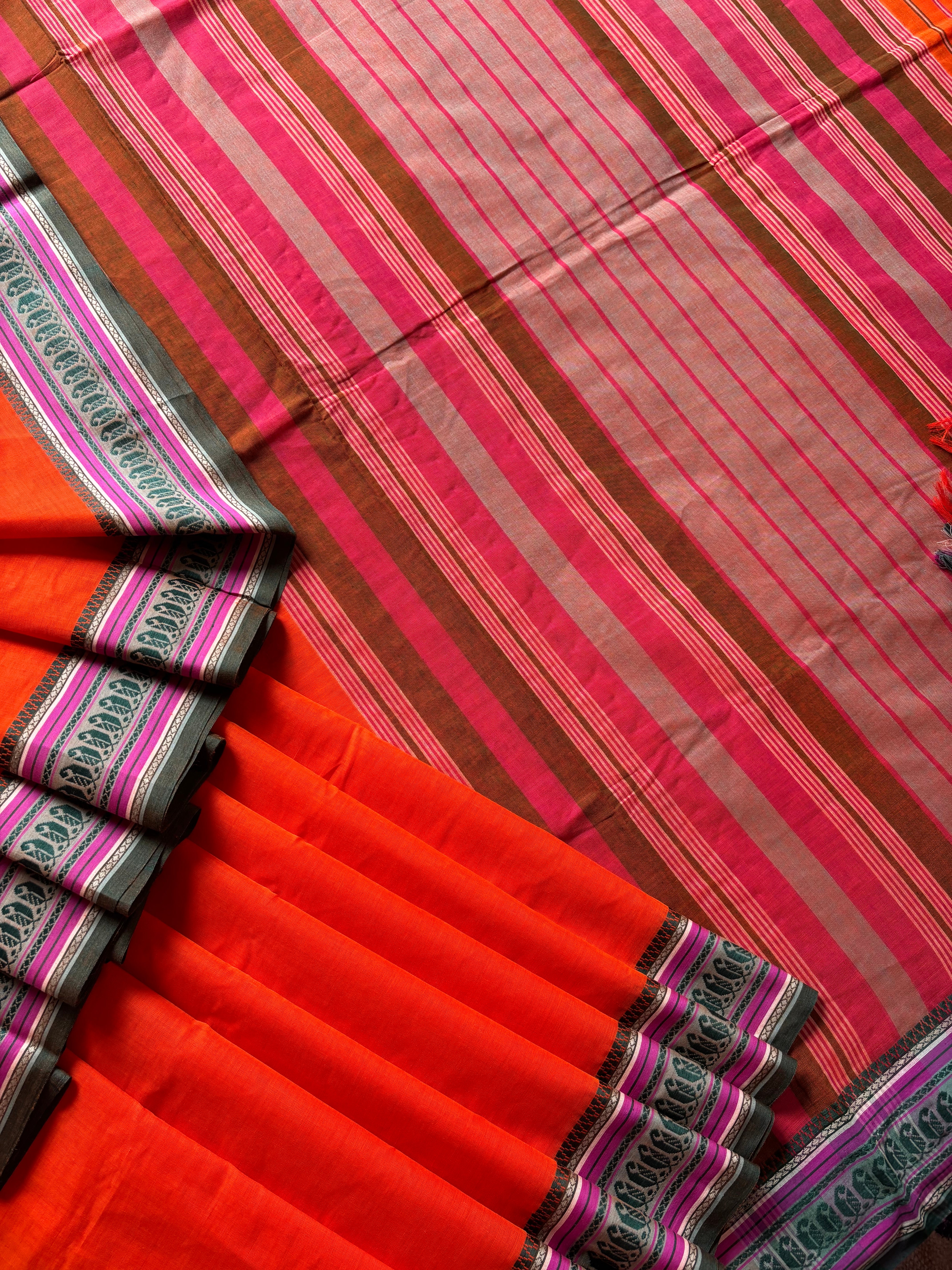 Handwoven Orange Colour Begampuri Cotton Saree