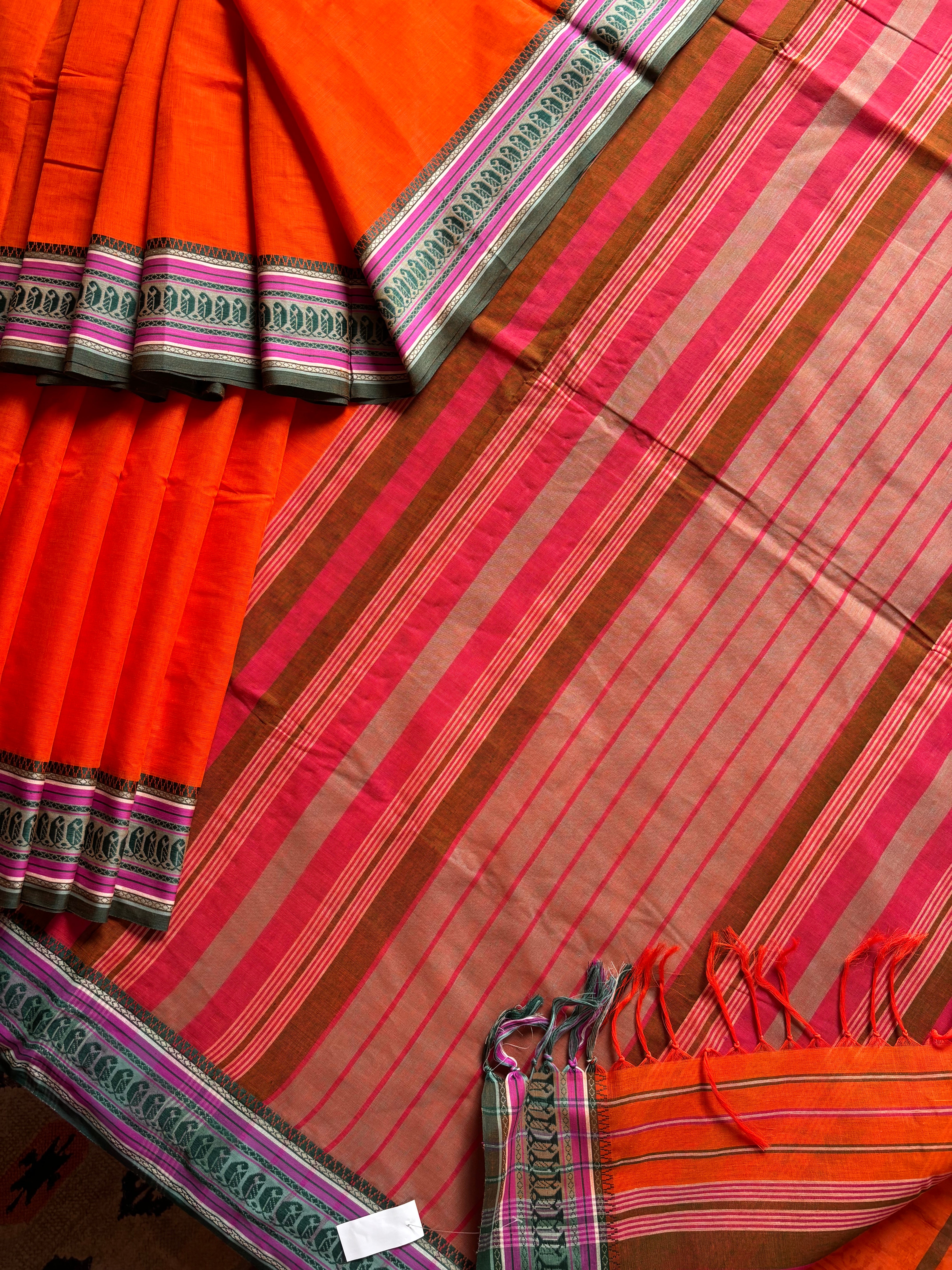 Handwoven Orange Colour Begampuri Cotton Saree