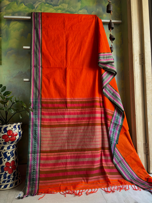 Handwoven Orange Colour Begampuri Cotton Saree