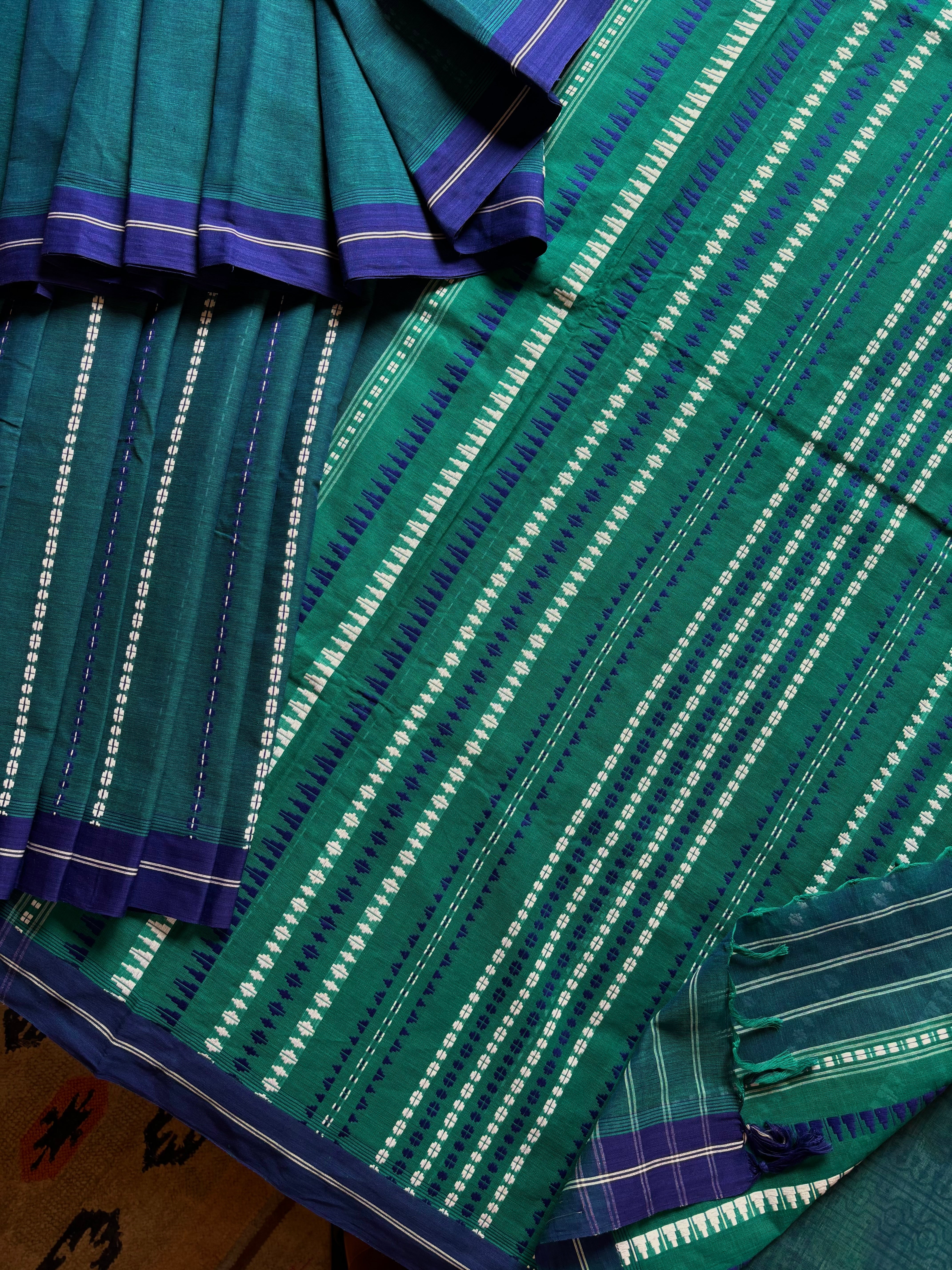 Handwoven Peacock Blue Colour Begampuri Cotton Saree