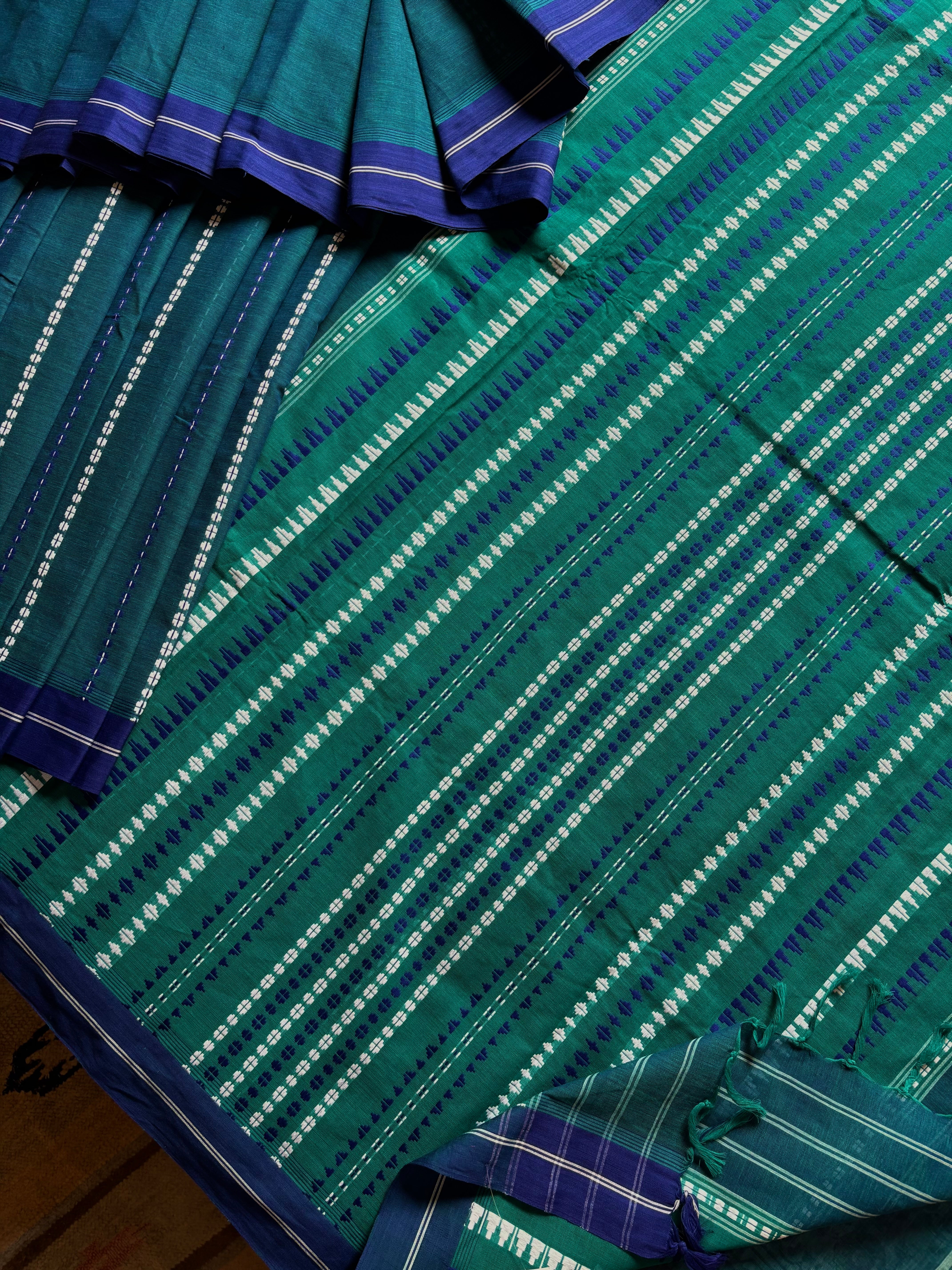 Handwoven Peacock Blue Colour Begampuri Cotton Saree