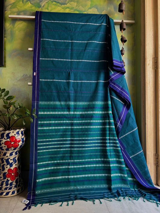 Handwoven Peacock Blue Colour Begampuri Cotton Saree