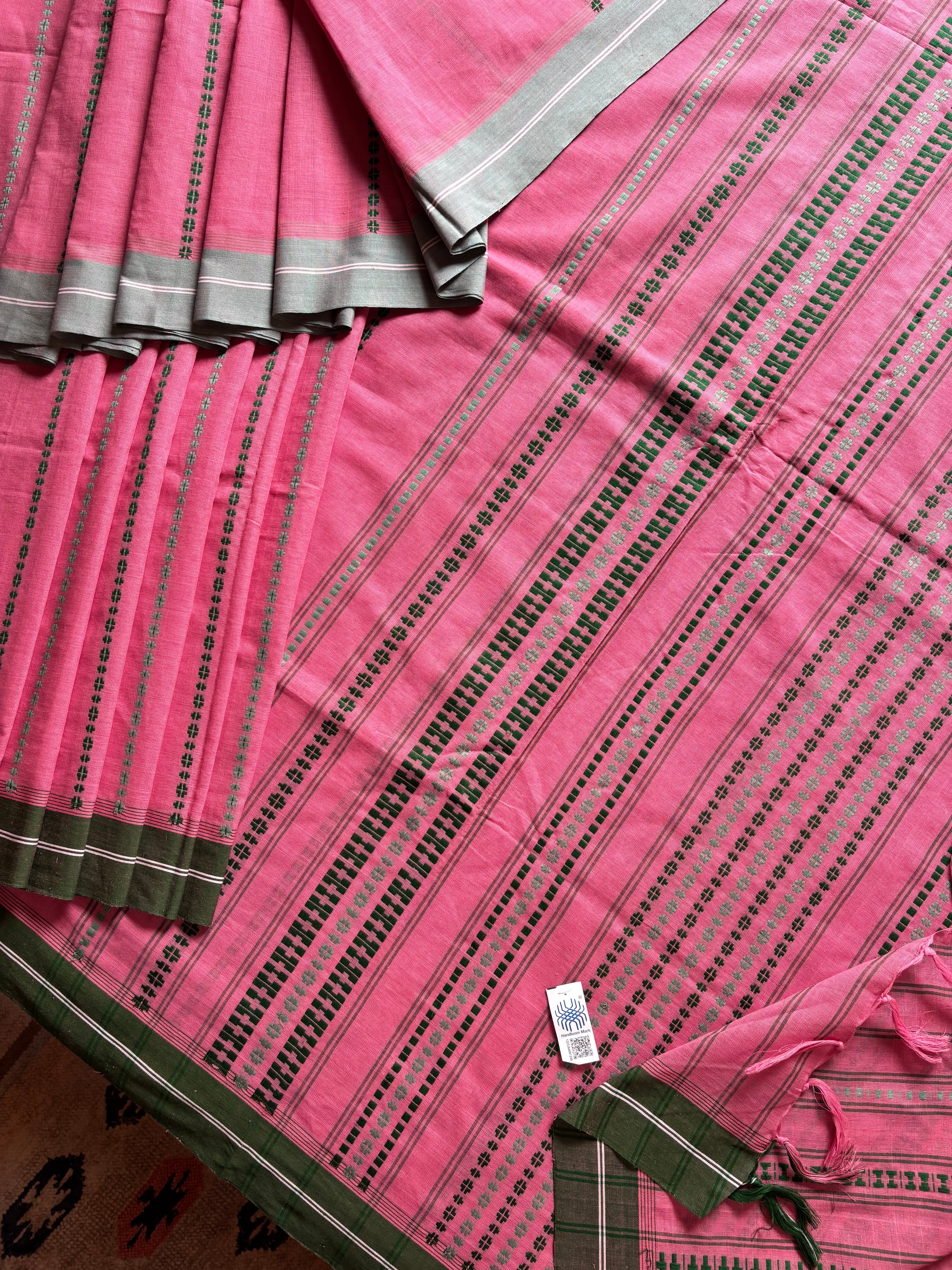 Handwoven Light Peachish Pink Begampuri Cotton Saree