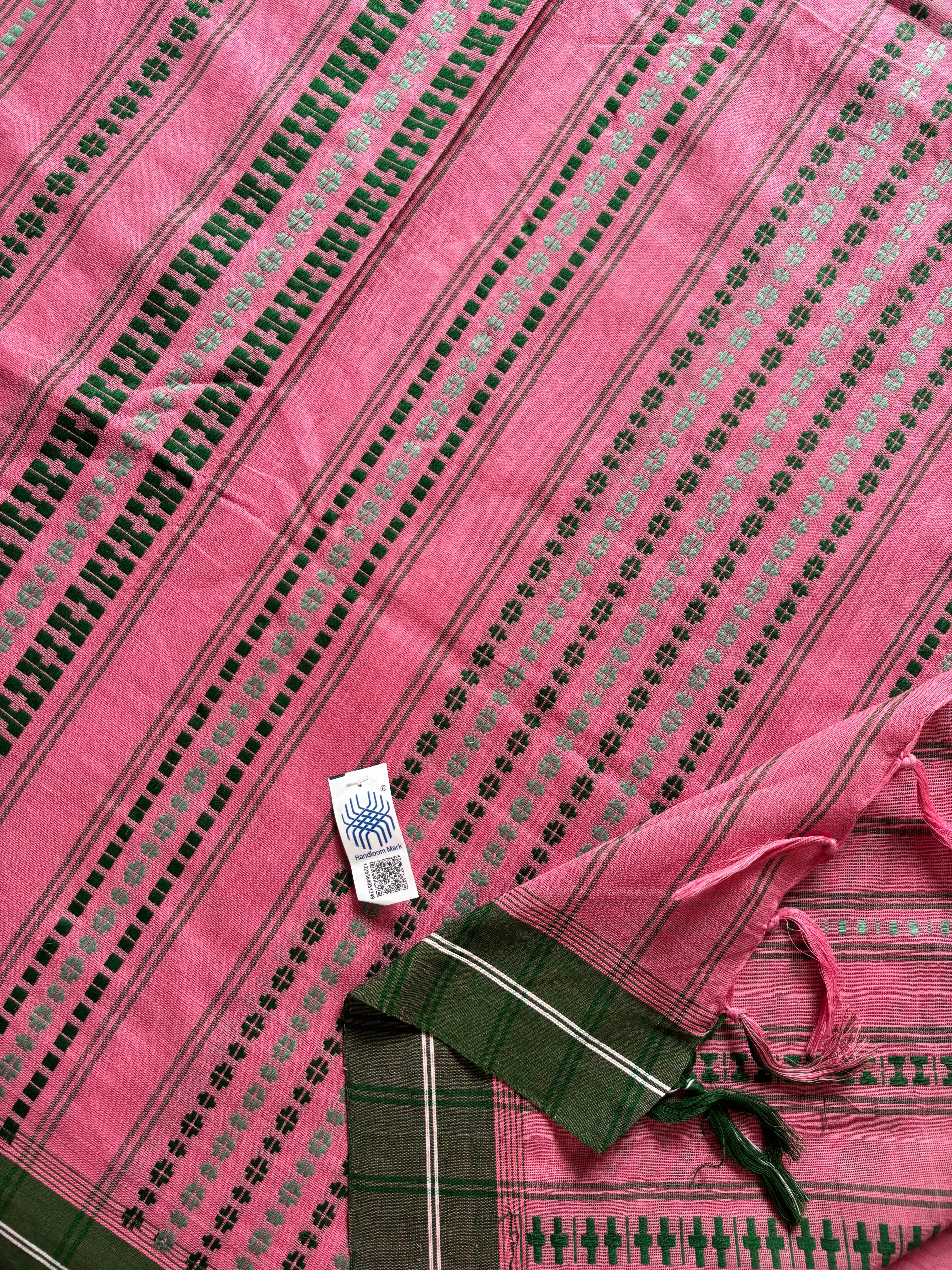 Handwoven Light Peachish Pink Begampuri Cotton Saree