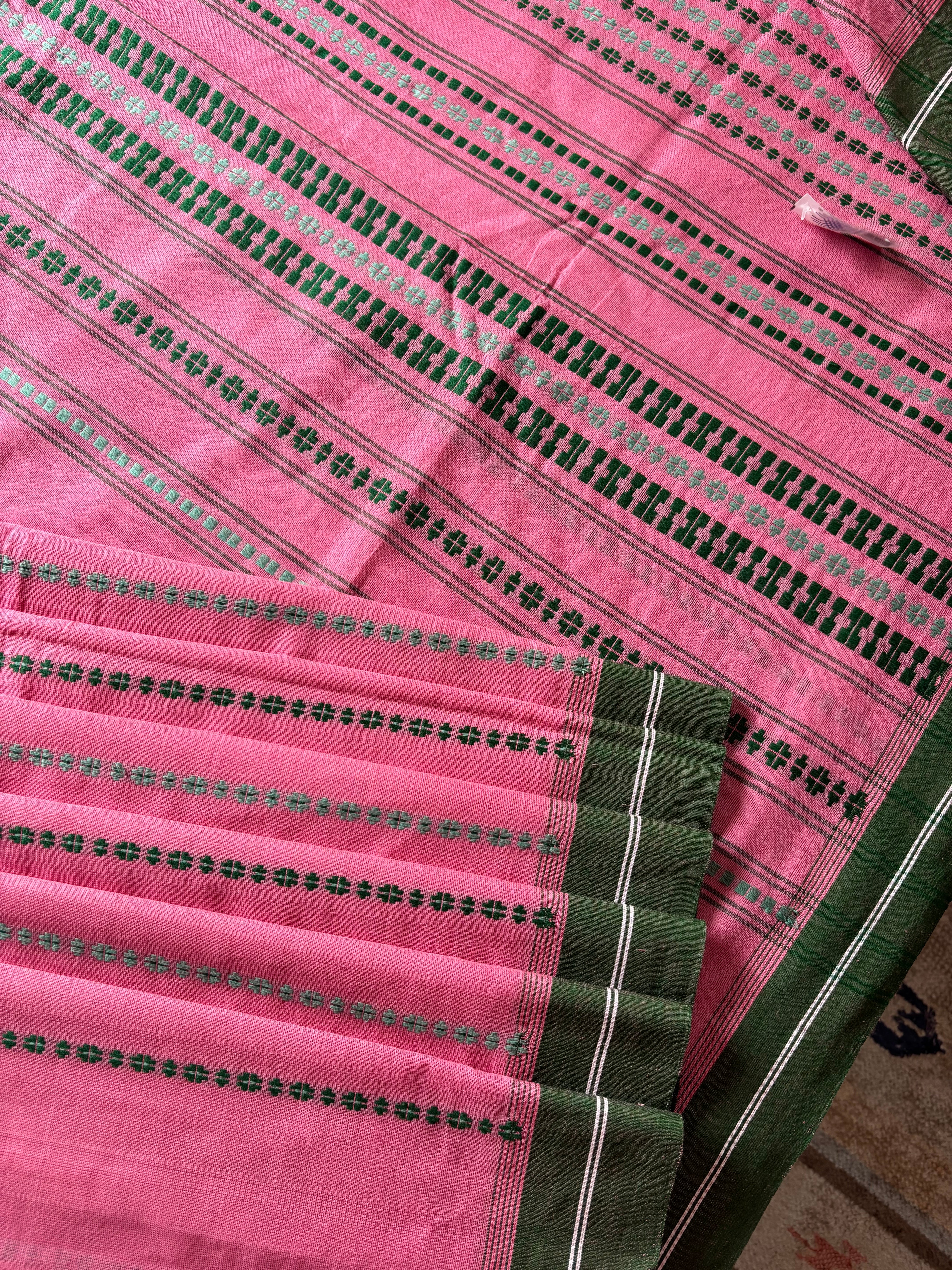 Handwoven Light Peachish Pink Begampuri Cotton Saree