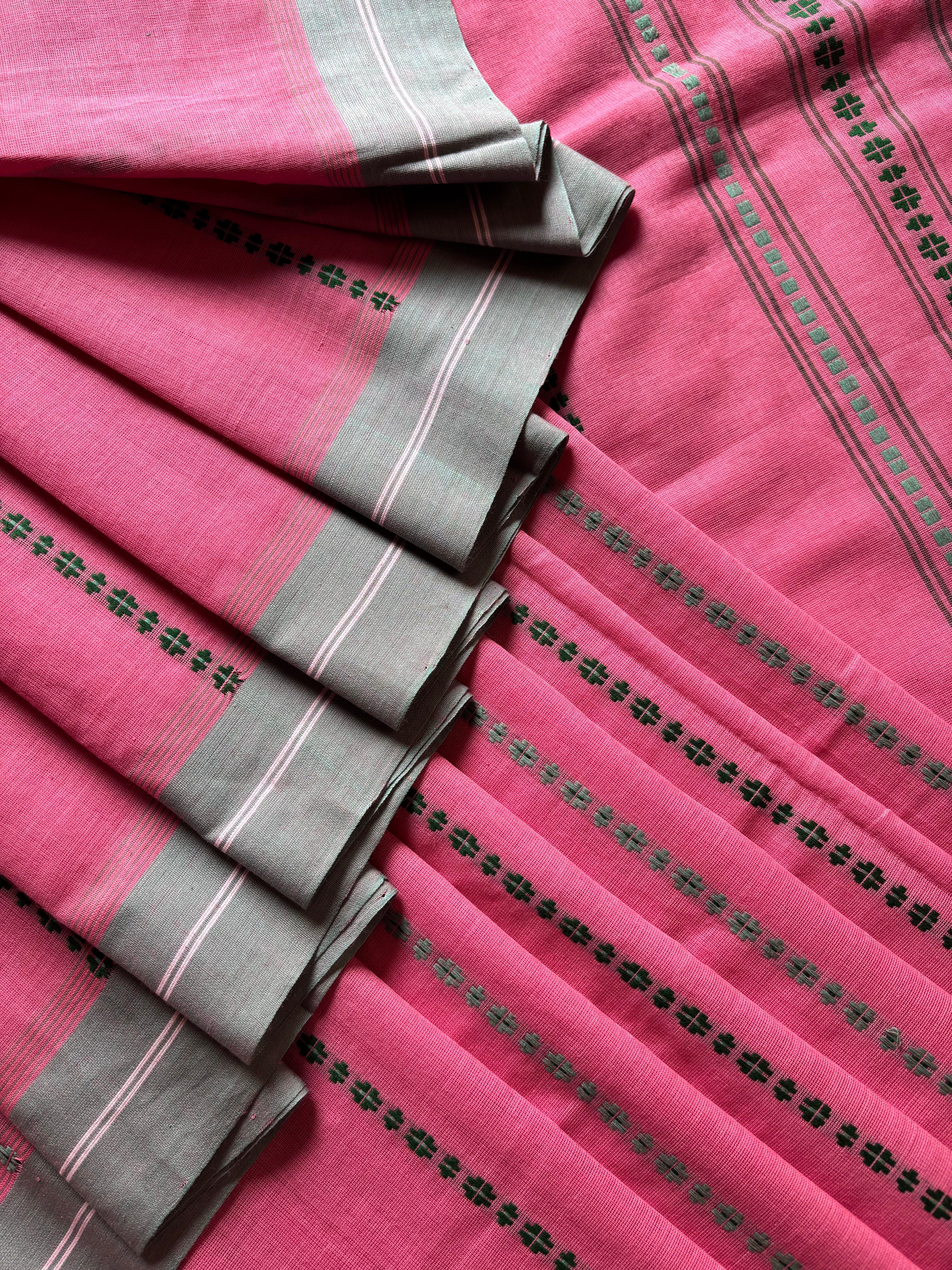 Handwoven Light Peachish Pink Begampuri Cotton Saree