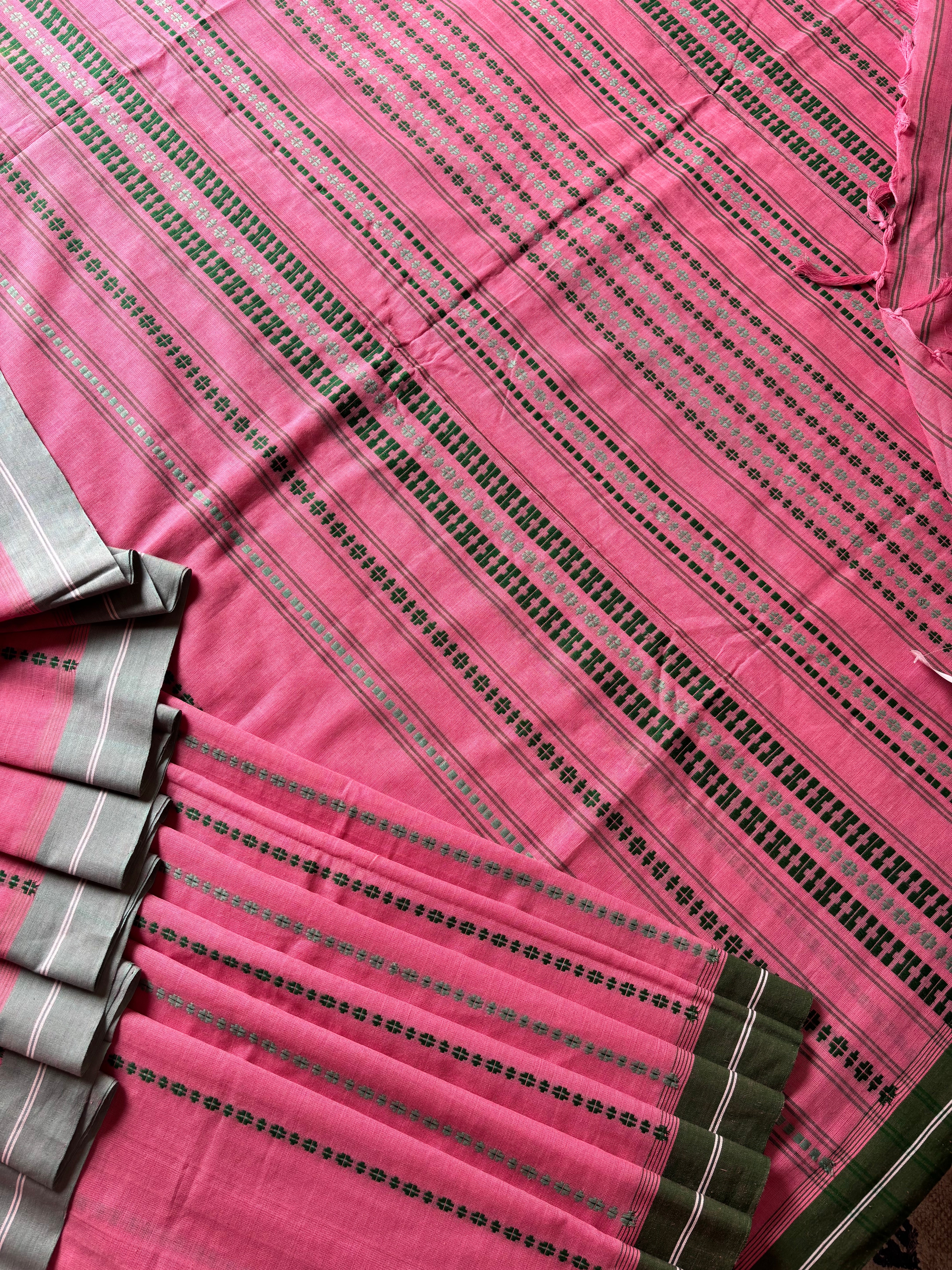 Handwoven Light Peachish Pink Begampuri Cotton Saree