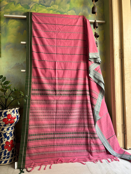 Handwoven Light Peachish Pink Begampuri Cotton Saree