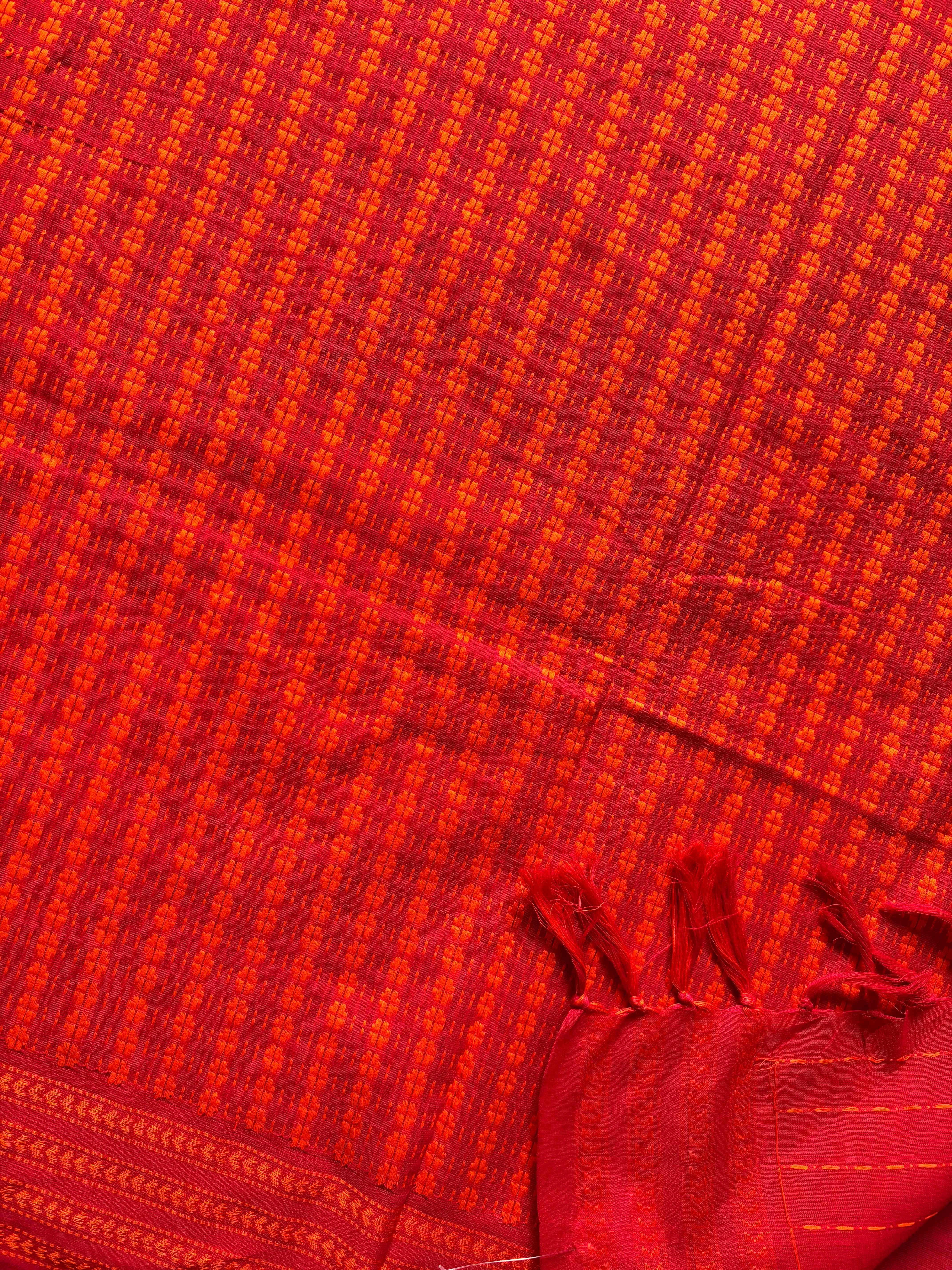 Handwoven Red Orange Begampuri Cotton Saree