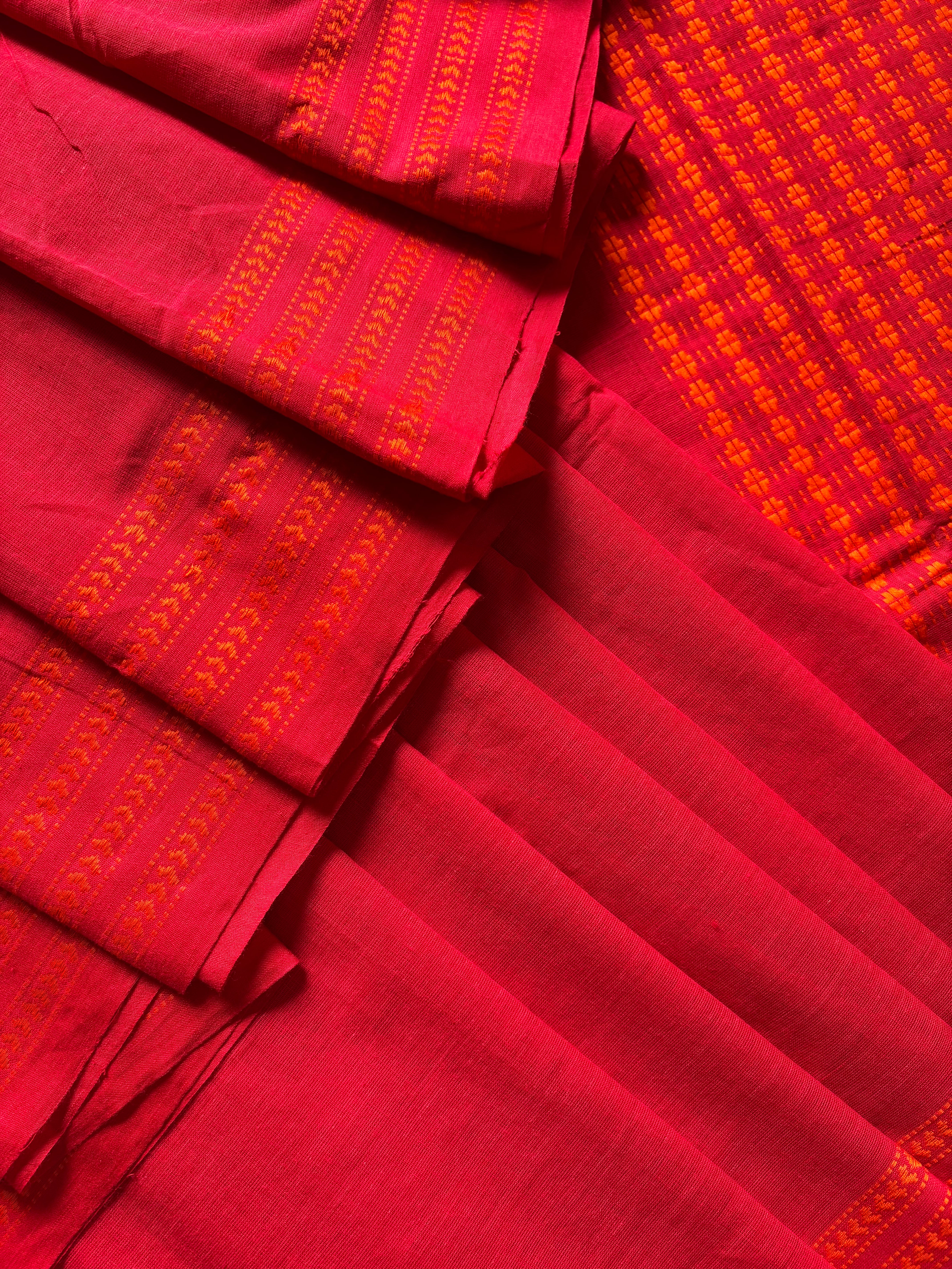 Handwoven Red Orange Begampuri Cotton Saree