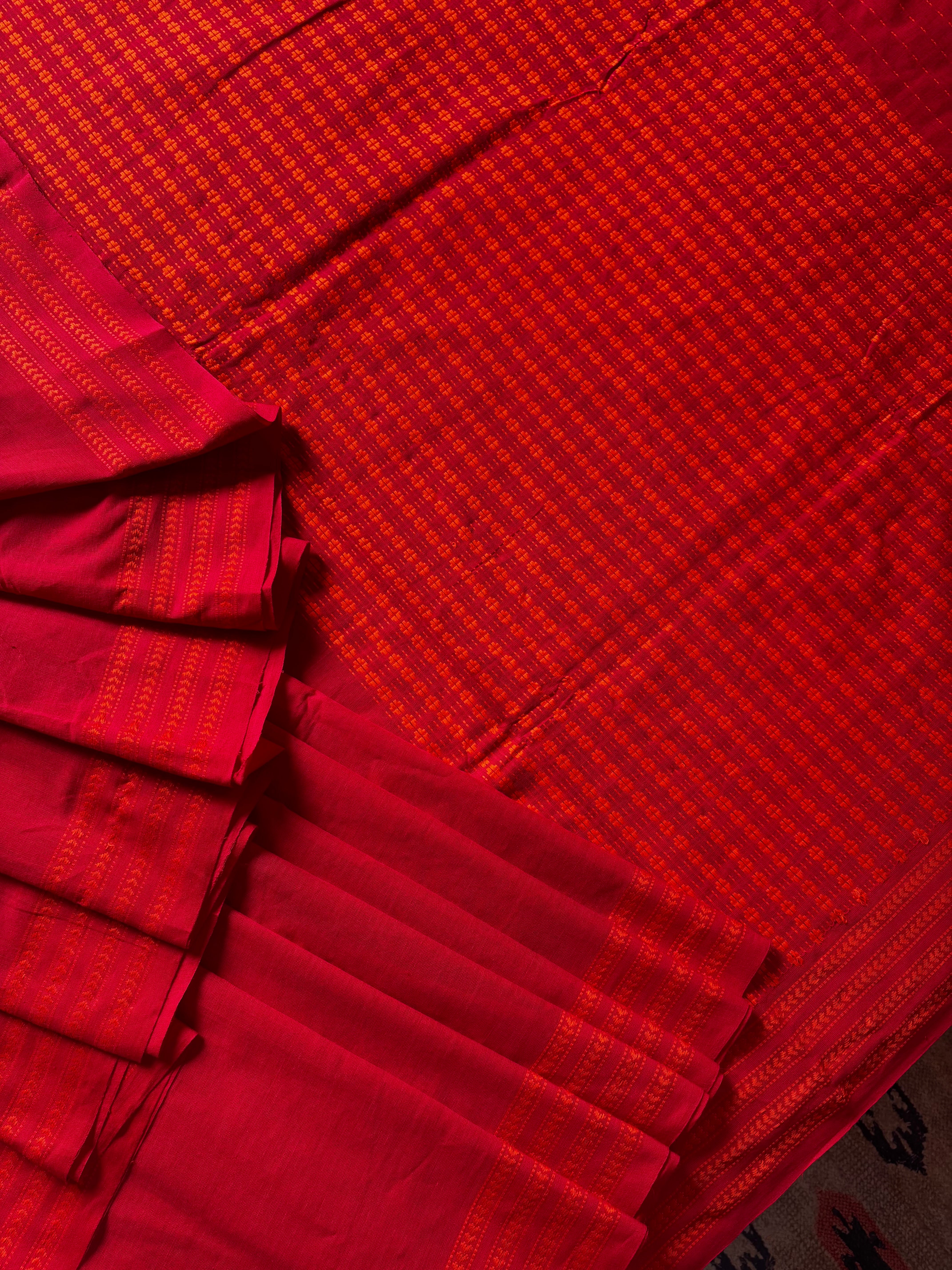 Handwoven Red Orange Begampuri Cotton Saree
