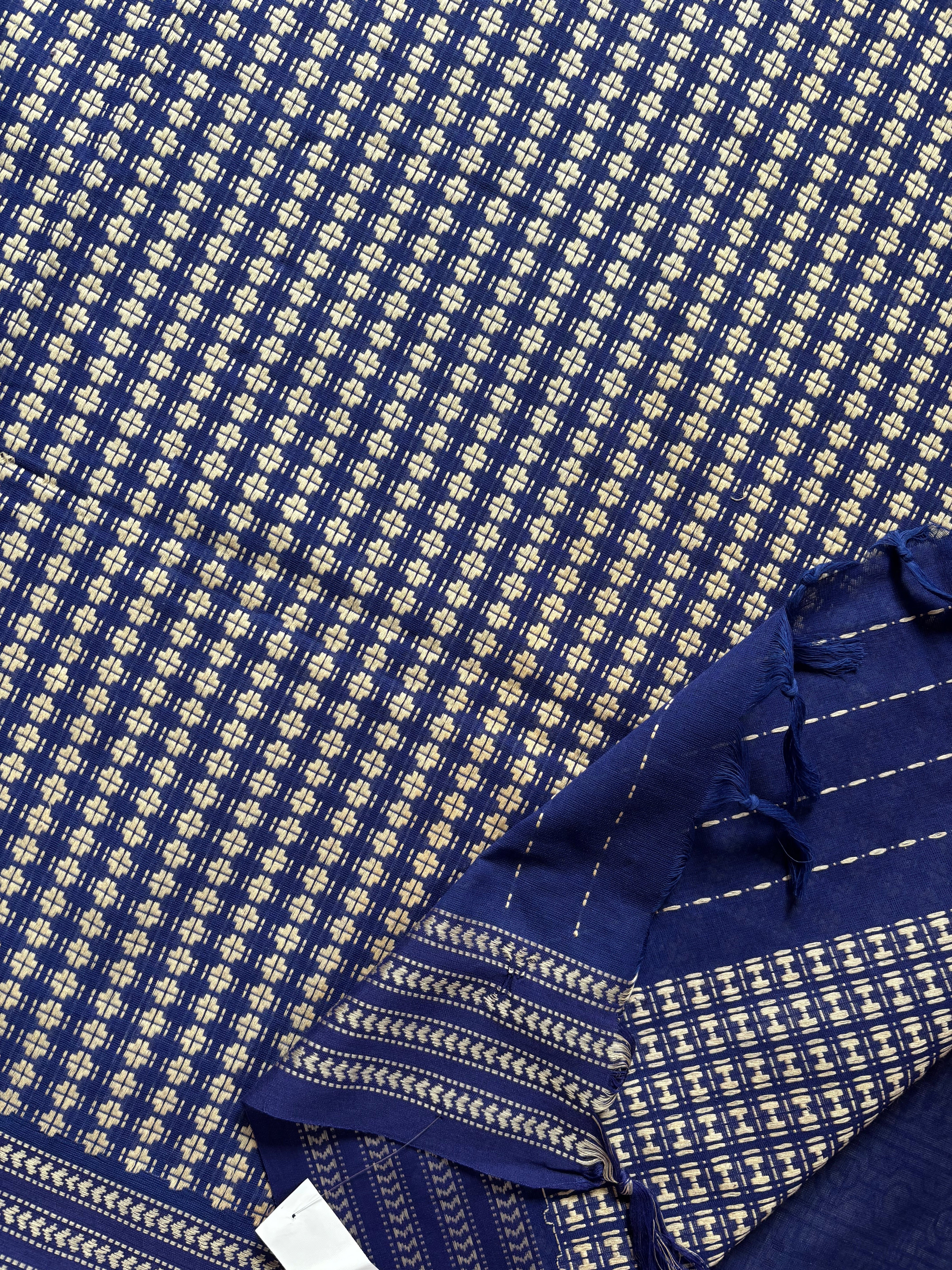 Handwoven Blue White Begampuri Cotton Saree