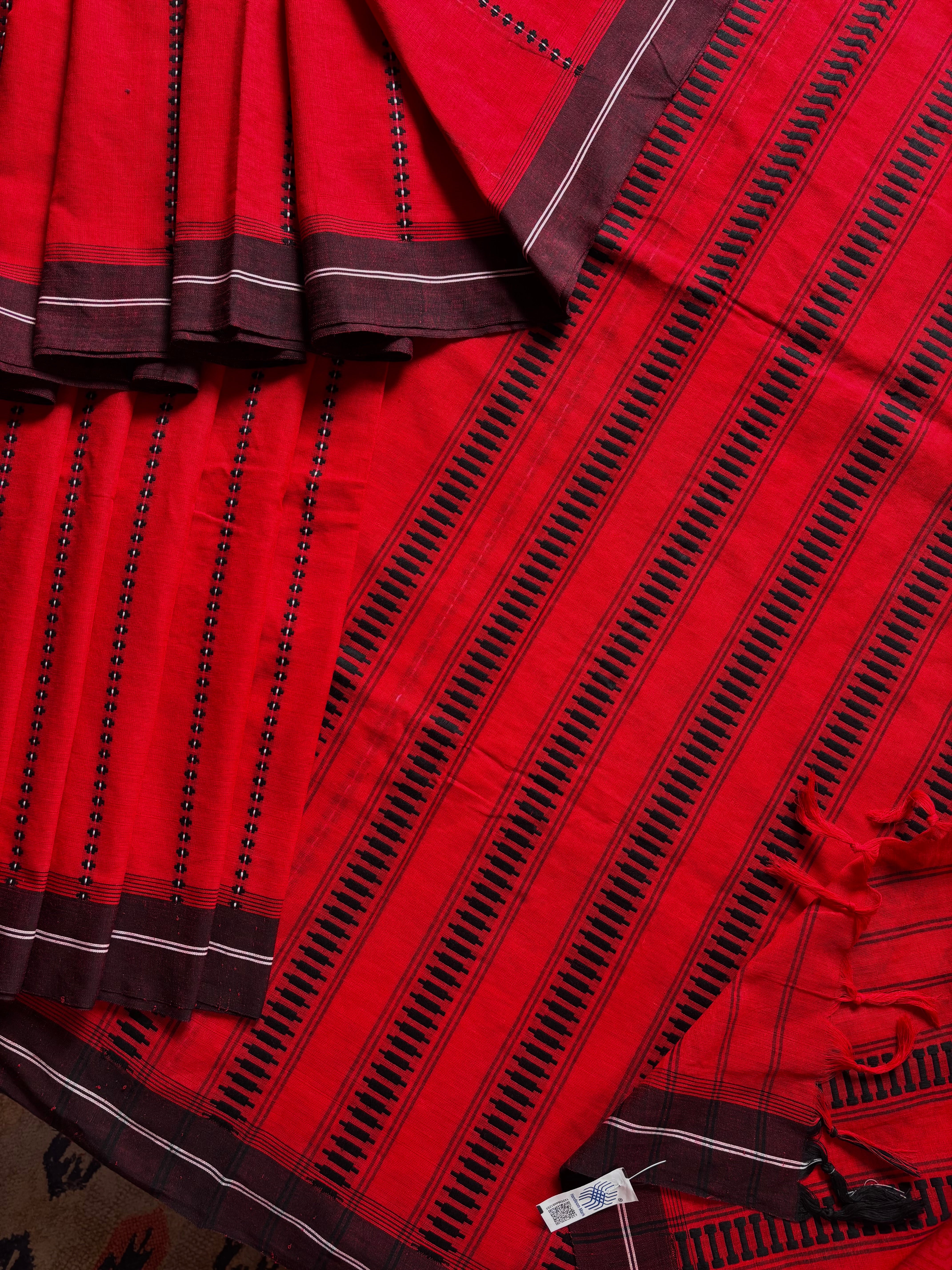 Handwoven Red Colour Begampuri Saree