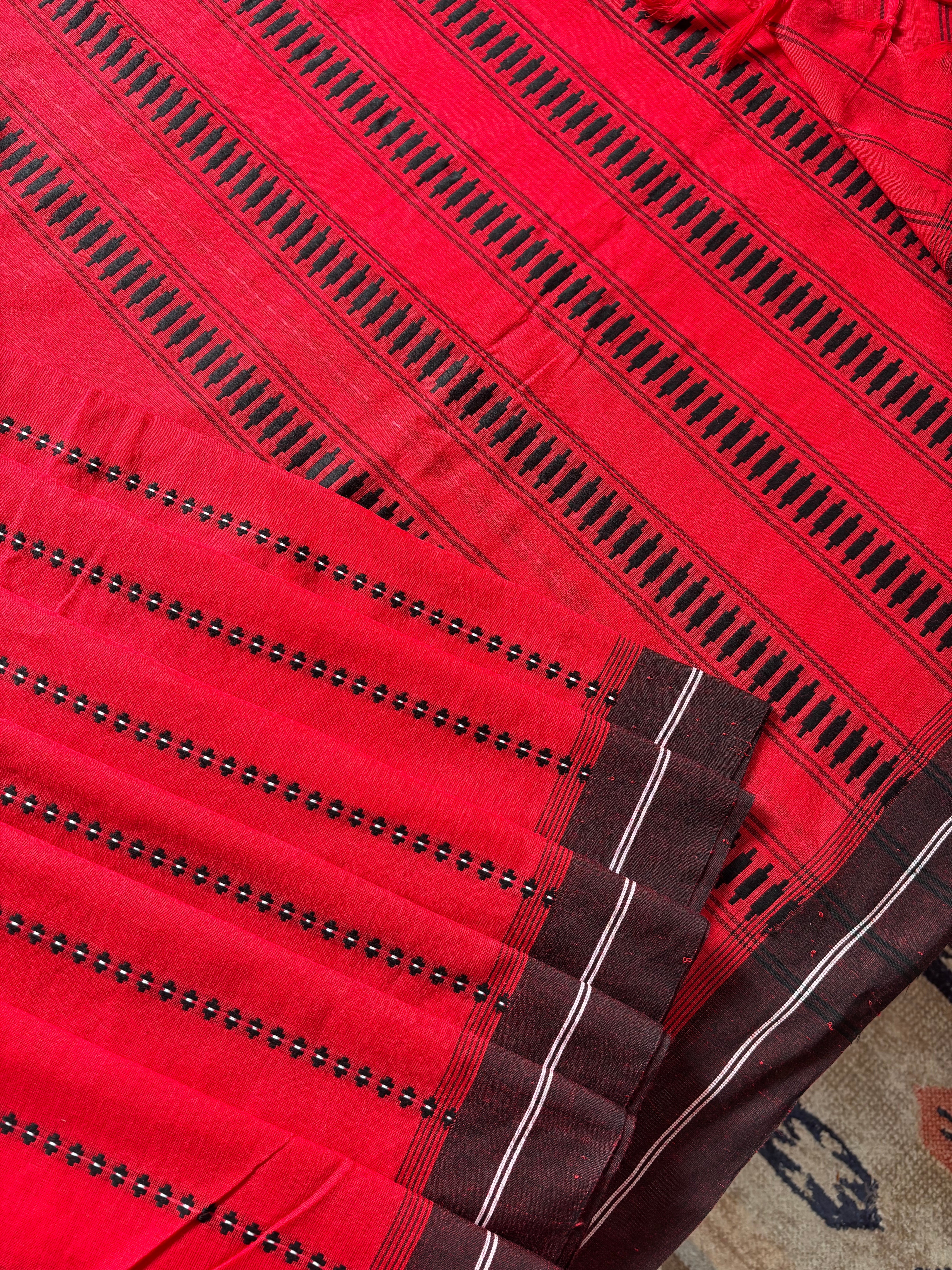 Handwoven Red Colour Begampuri Saree