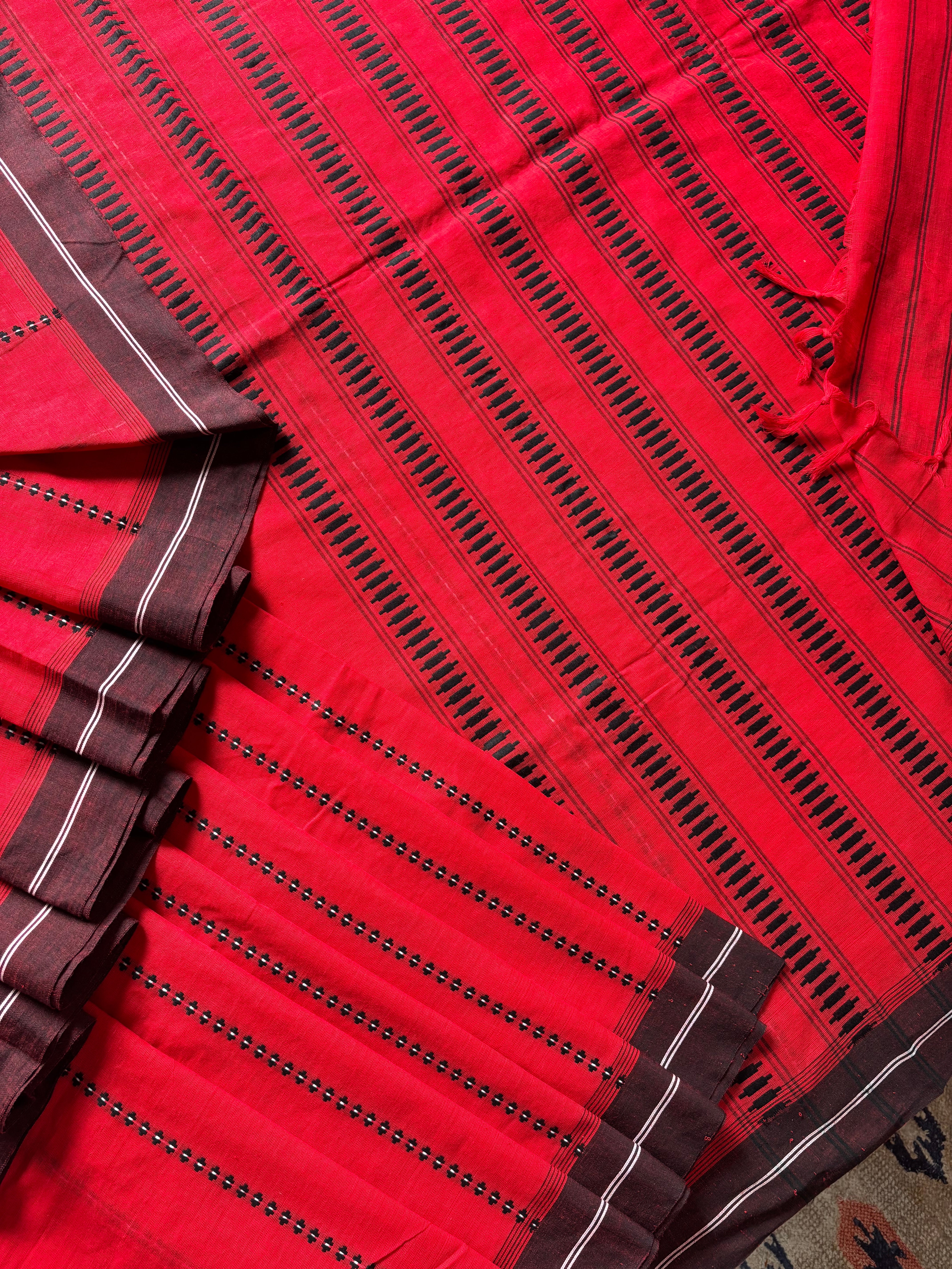 Handwoven Red Colour Begampuri Saree