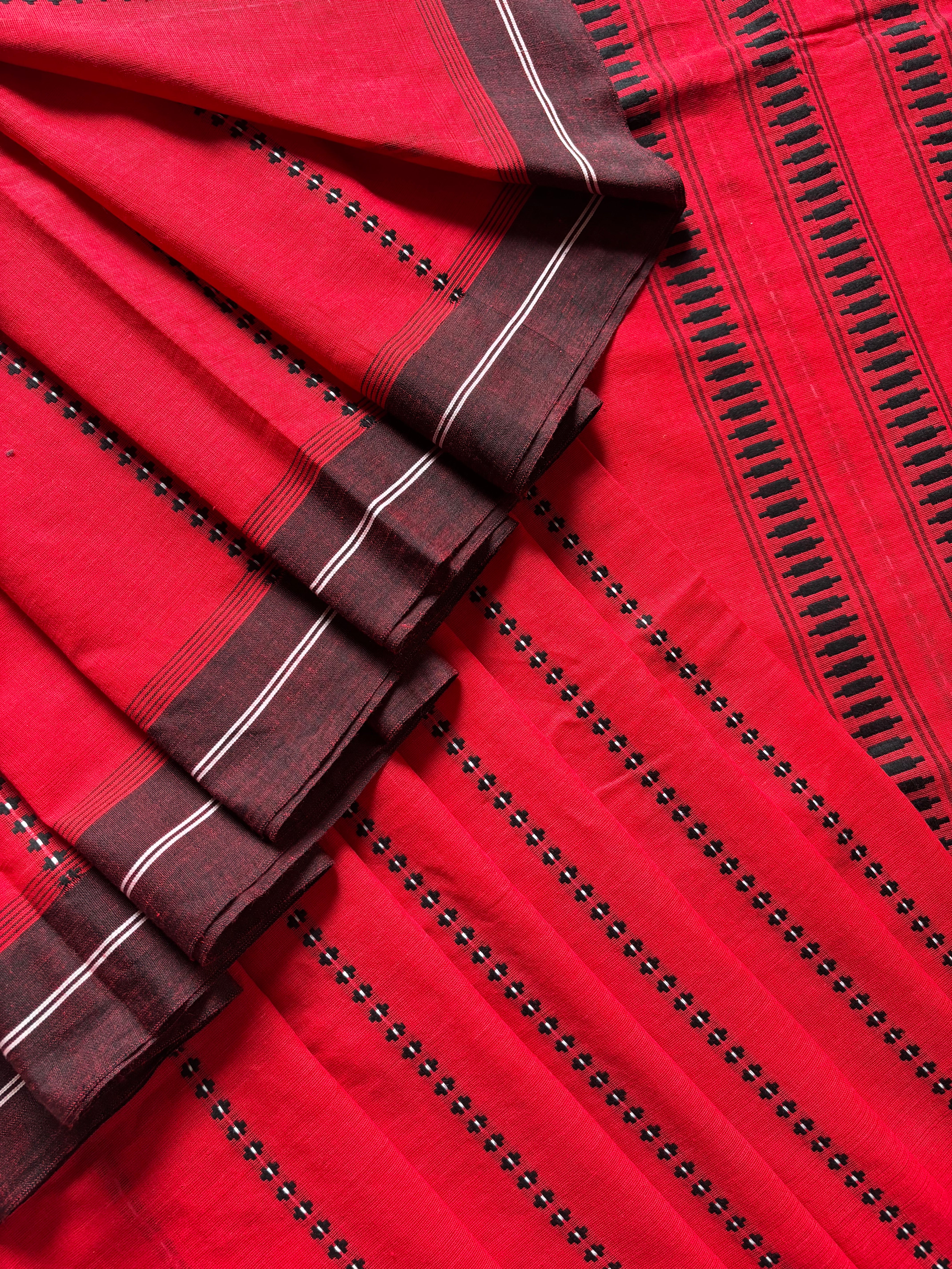 Handwoven Red Colour Begampuri Saree