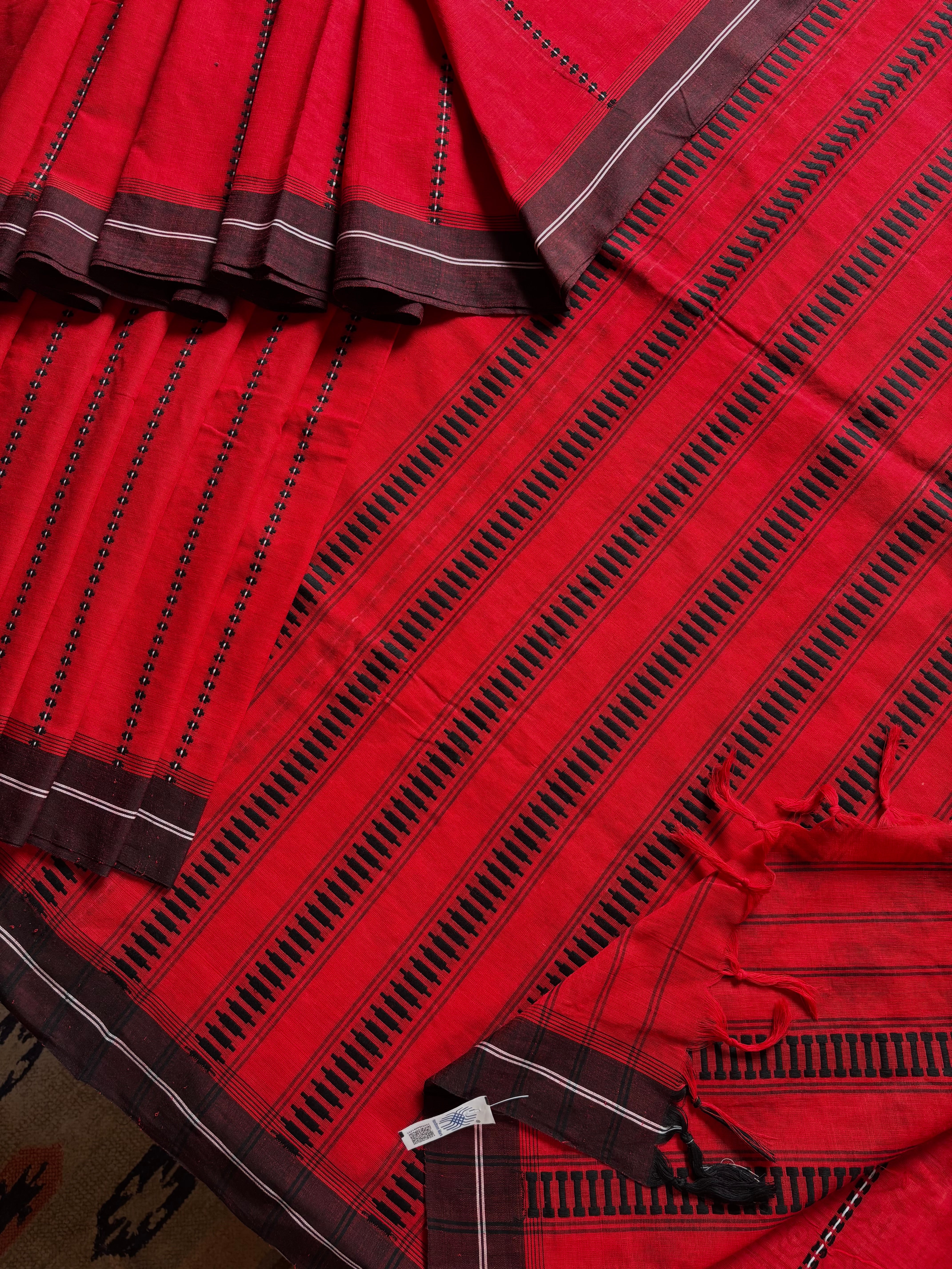 Handwoven Red Colour Begampuri Saree