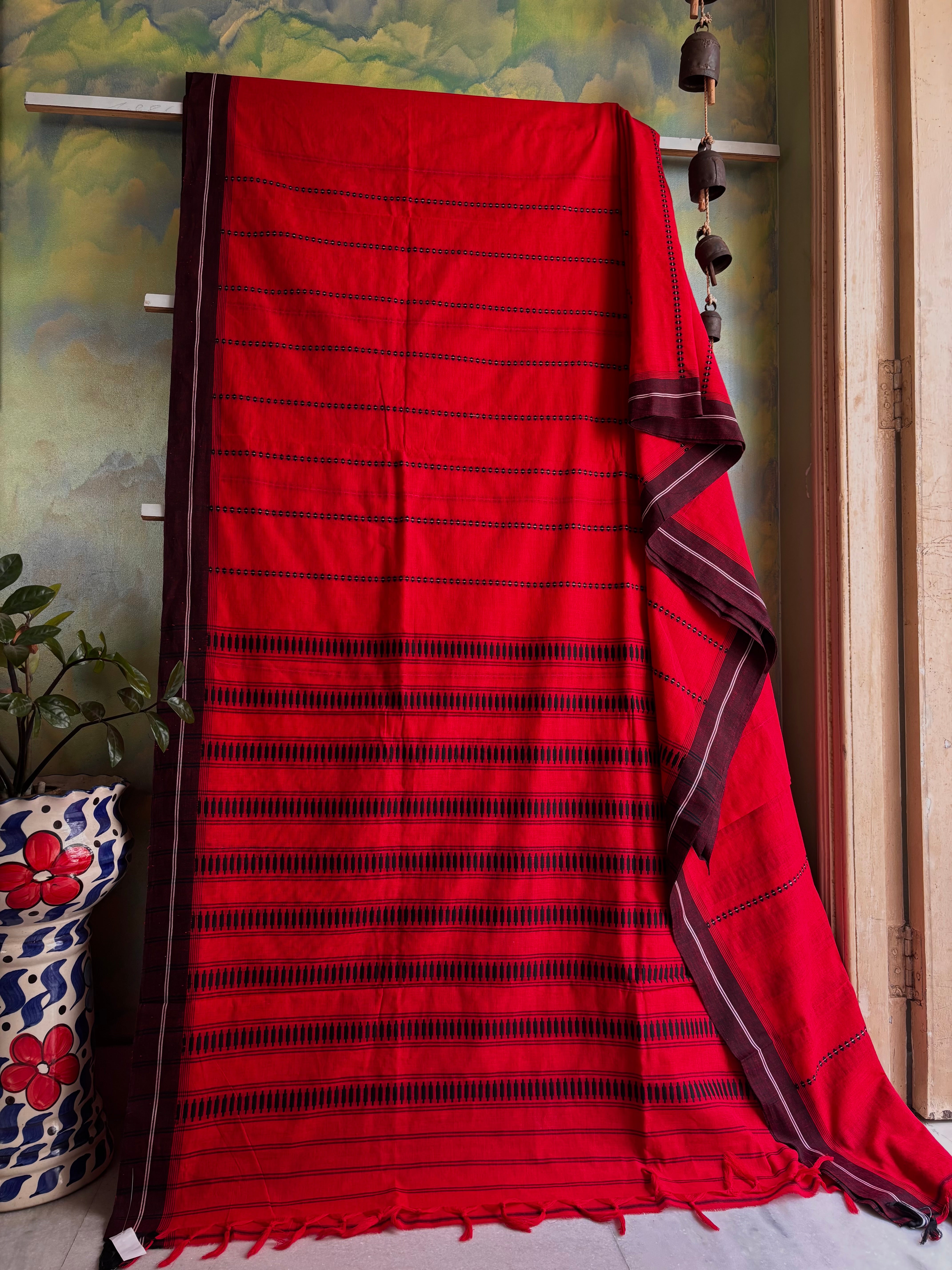 Handwoven Red Colour Begampuri Saree