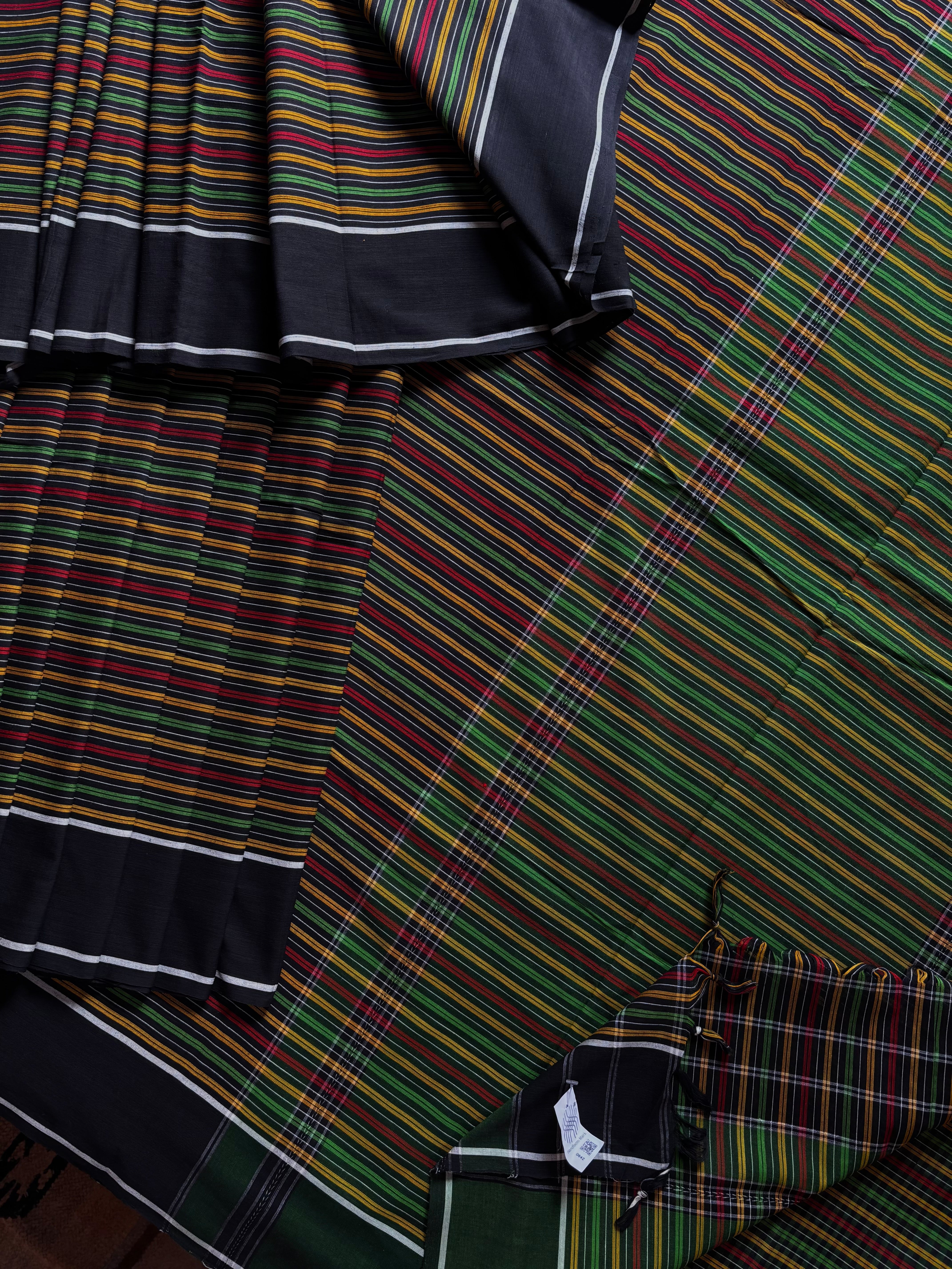Handwoven Black Multicolour Begampuri Cotton Saree