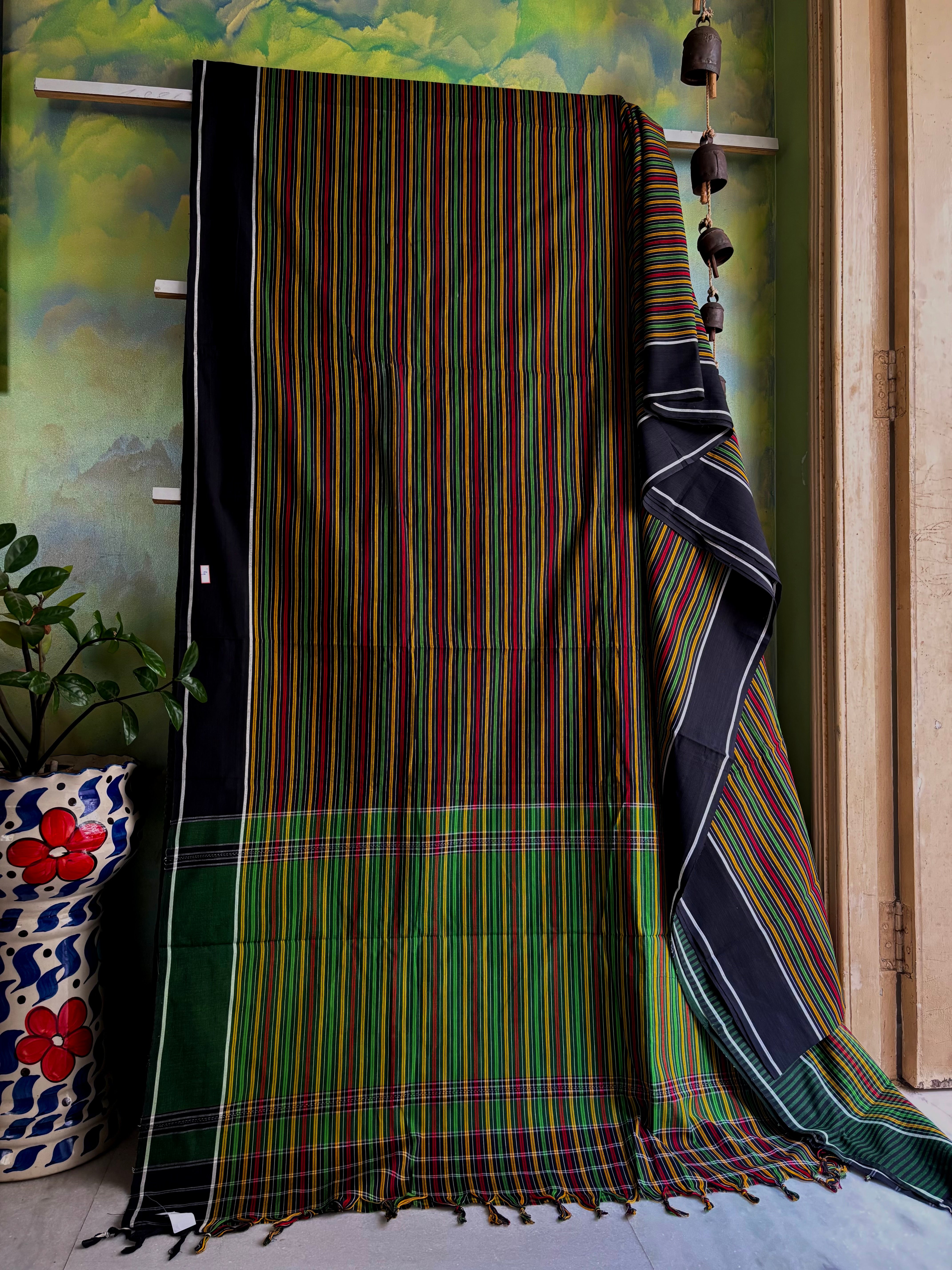 Handwoven Black Multicolour Begampuri Cotton Saree