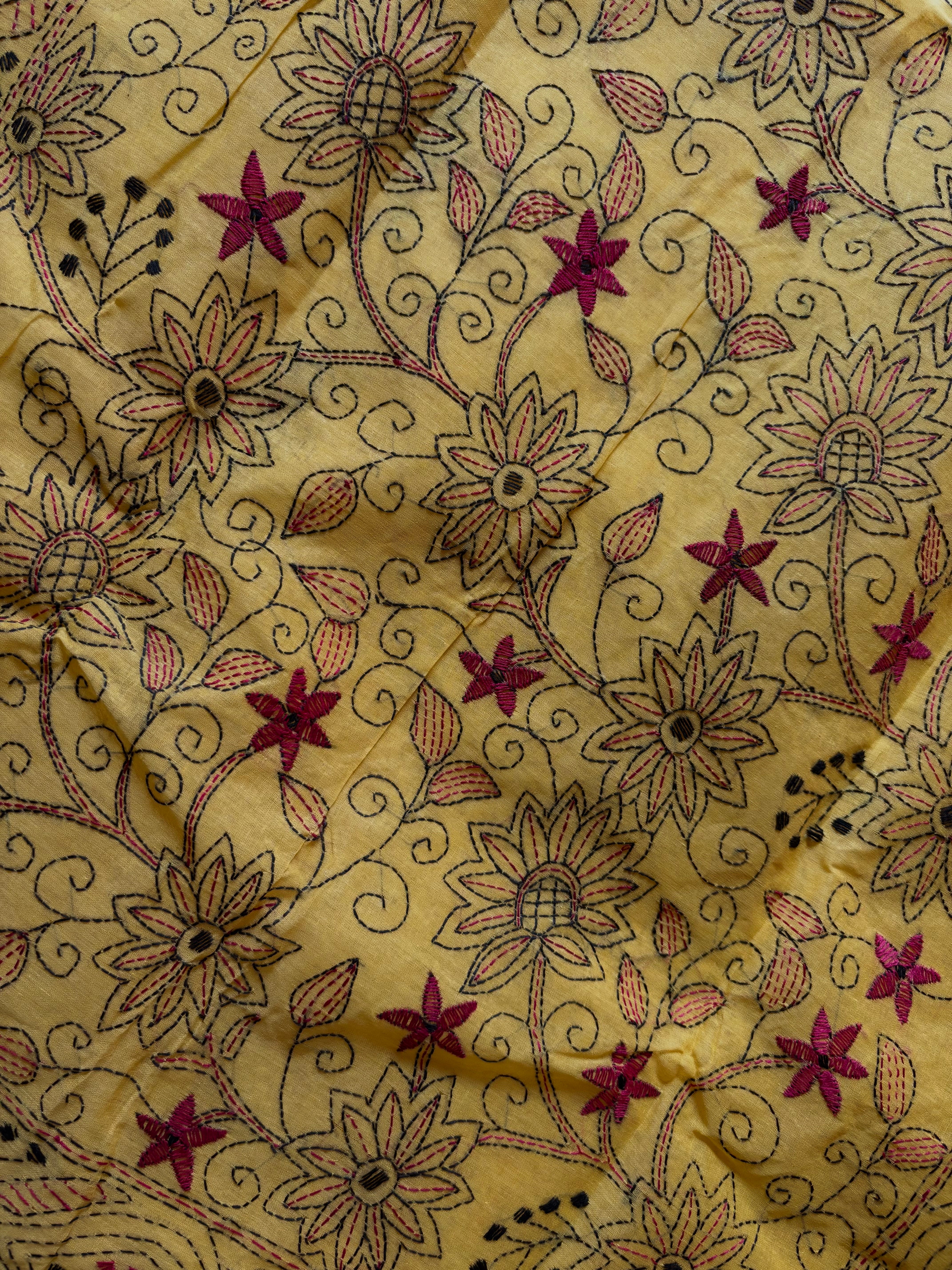 Handmade Yellow Colour Cotton Kantha Saree